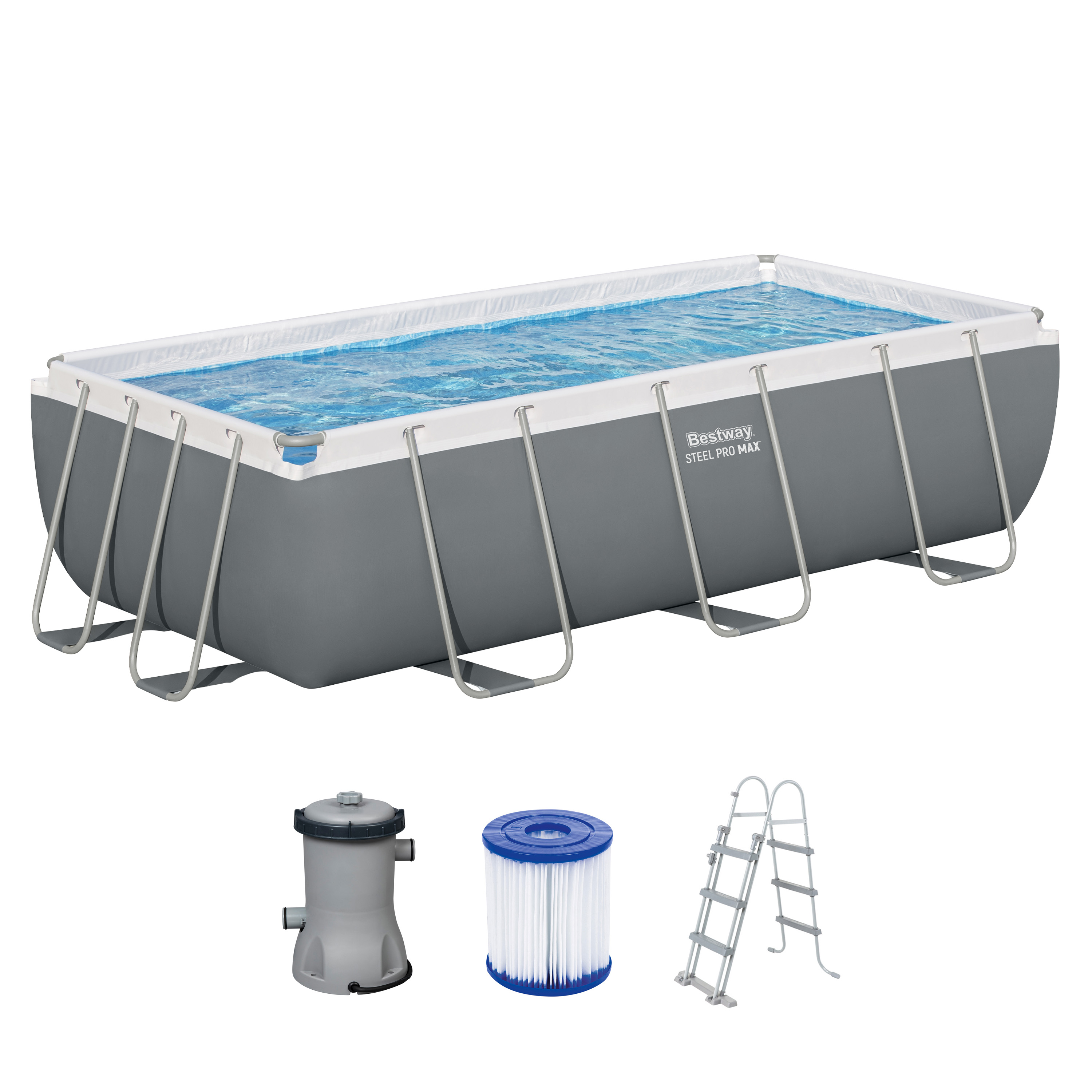 Steel Pro MAX™ Frame Pool Set mit Filterpumpe 404 x 201 x 100 cm, grau, eckig
