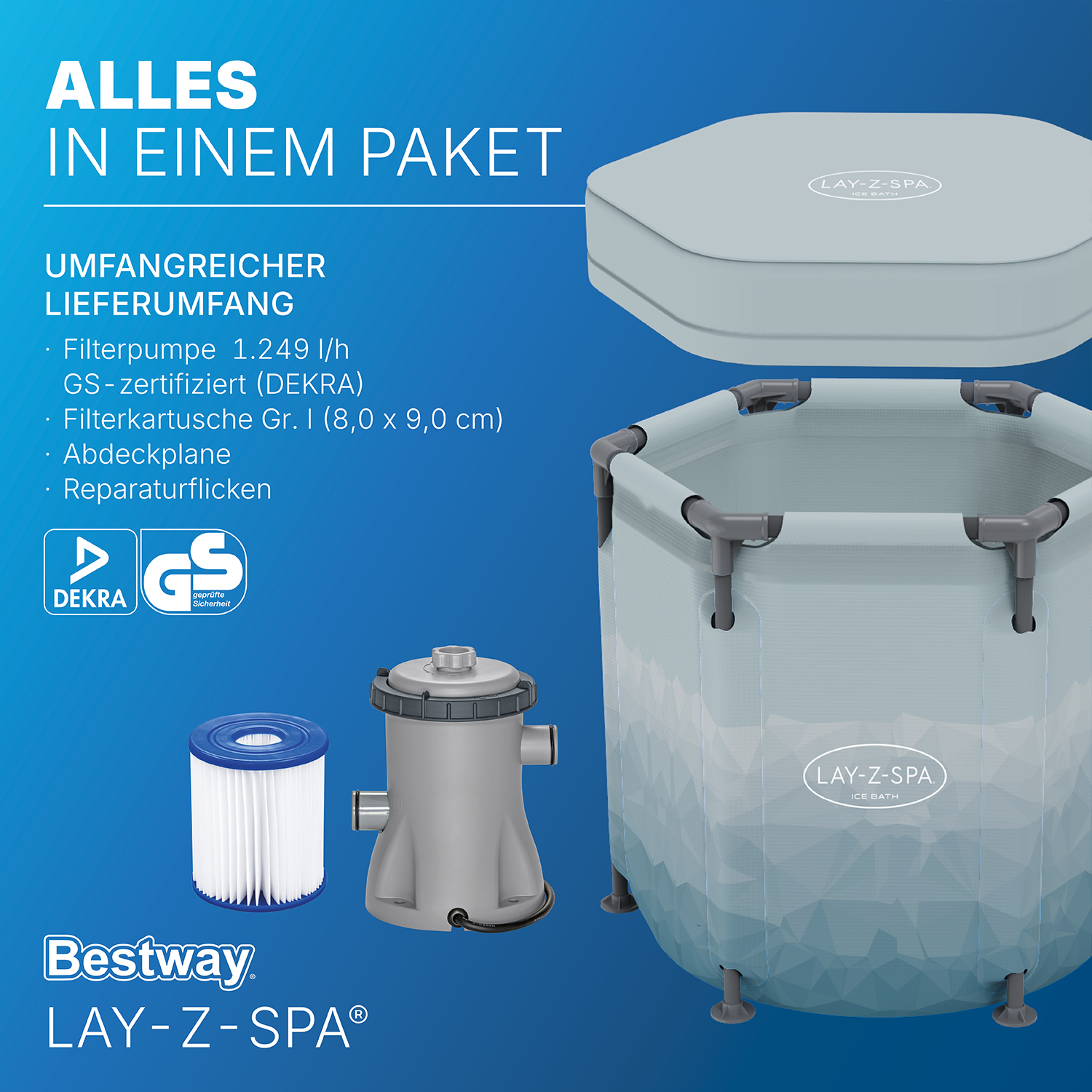 LAY-Z-SPA® Eisbad Glacial Dip™ mit Filterpumpe Ø 90 x 80 cm, rund LAY-Z-SPA® Eisbad Glacial Dip™ mit Filterpumpe Ø 90 x 80 cm, rund