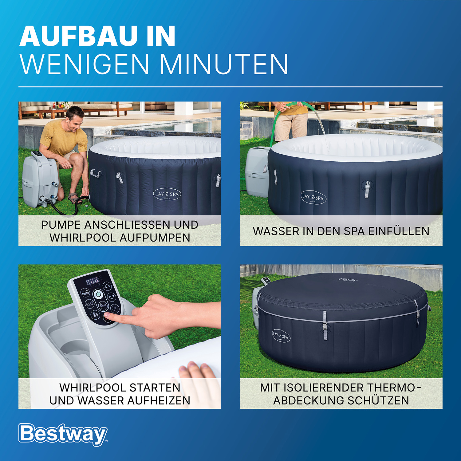 LAY-Z-SPA® Energiespar Whirlpool Miami AirJet™ für 4 Personen Ø 180 x 66 cm, Dunkelblau LAY-Z-SPA® Energiespar Whirlpool Miami AirJet™ für 4 Personen Ø 180 x 66 cm, Dunkelblau