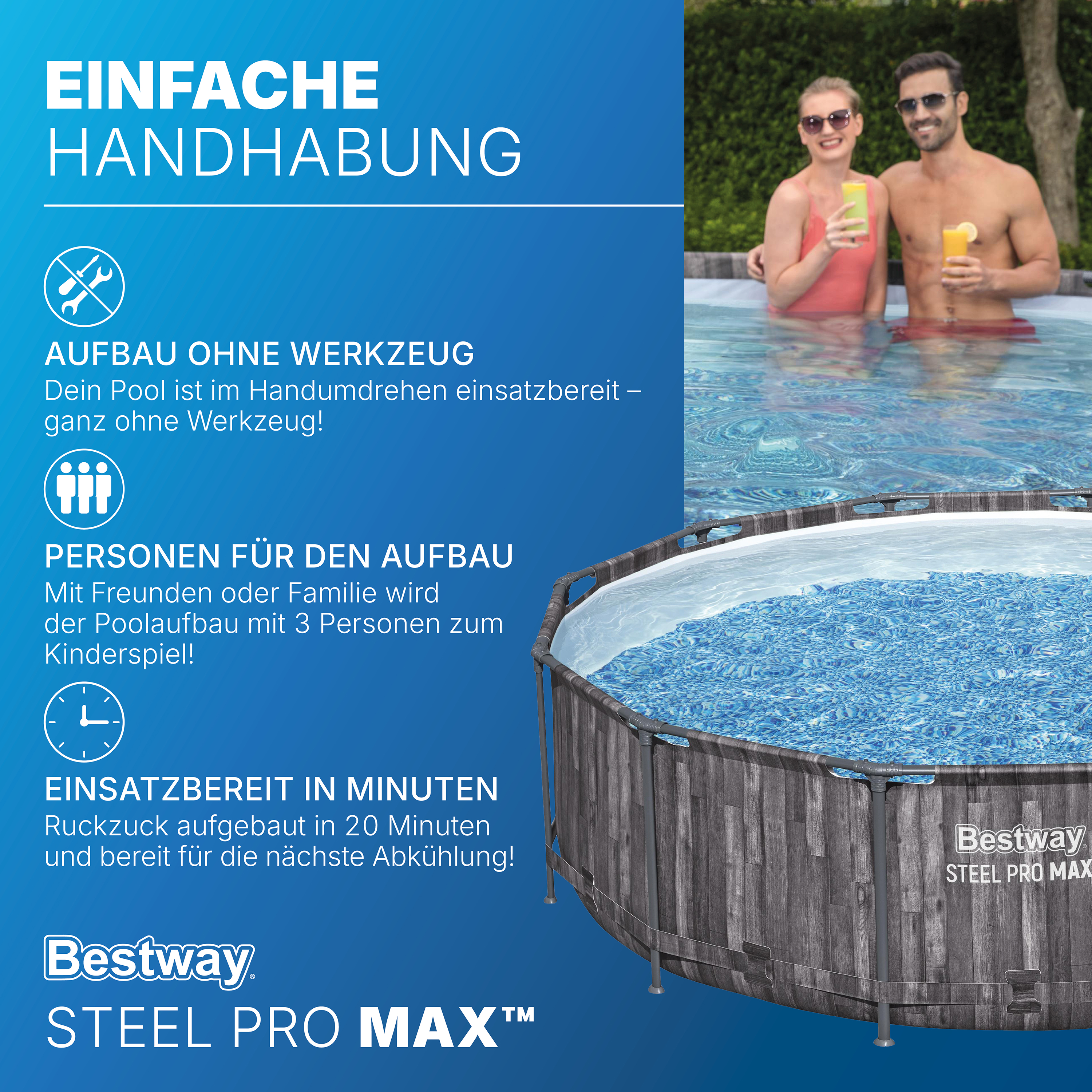 Steel Pro MAX™ Solo Pool ohne Zubehör Ø 366 x 100 cm, Holz-Optik (Mooreiche), rund