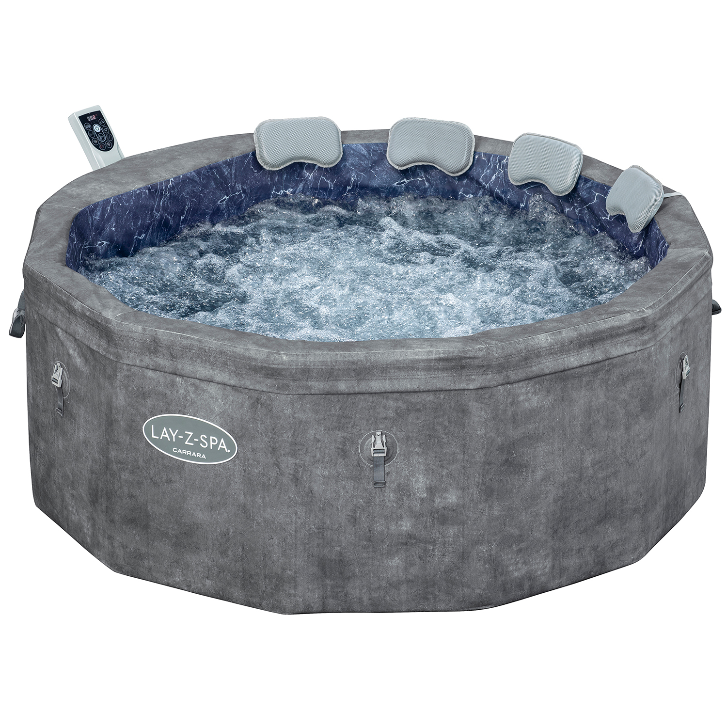 LAY-Z-SPA® Whirlpool Carrara AirJet™ mit App-Steuerung, Schaumstoffpaneele, für 6 Personen, Ø 170 x 65 cm, Alabaster-Optik