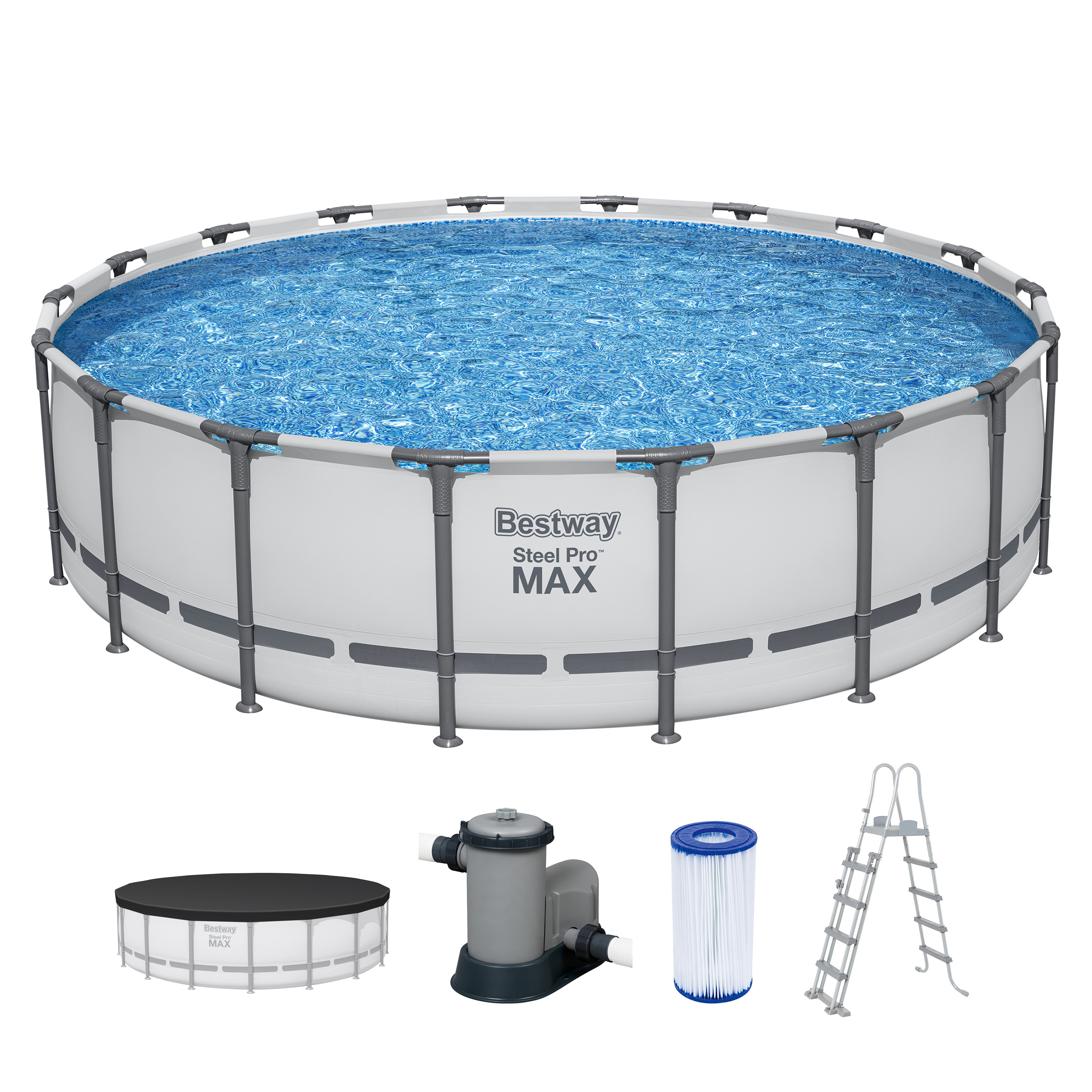 Steel Pro MAX™ Frame Pool Komplett Set mit Filterpumpe Ø 549 x 132 cm, lichtgrau, rund