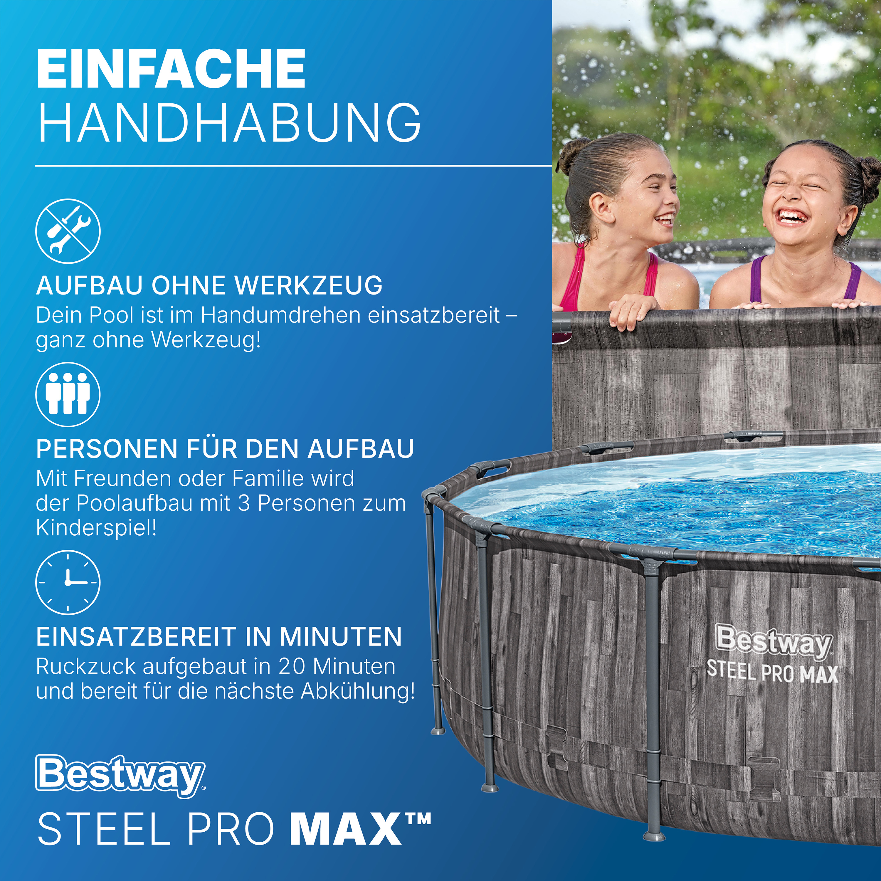 Steel Pro MAX™ Frame Pool Komplett Set mit Filterpumpe Ø 427 x 107 cm, Holz-Optik (Mooreiche), rund