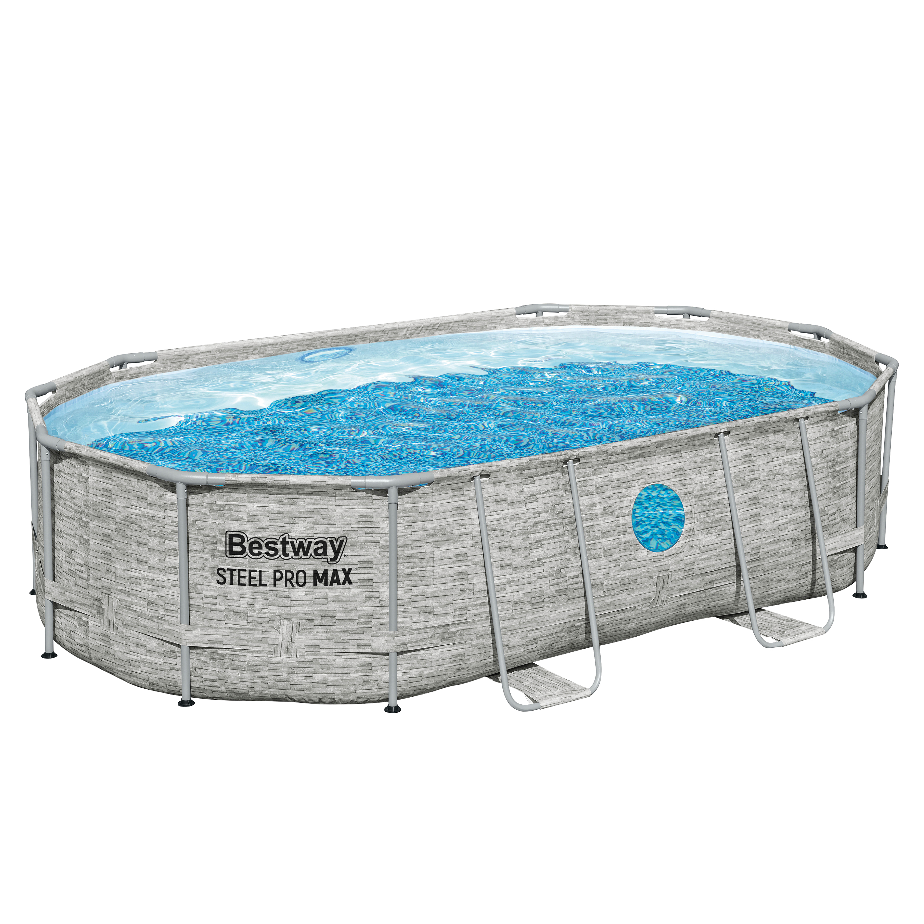 Steel Pro MAX™ Splashview™ Solo Pool ohne Zubehör 488 x 305 x 107 cm , Steinwand-Optik (Cremegrau), oval