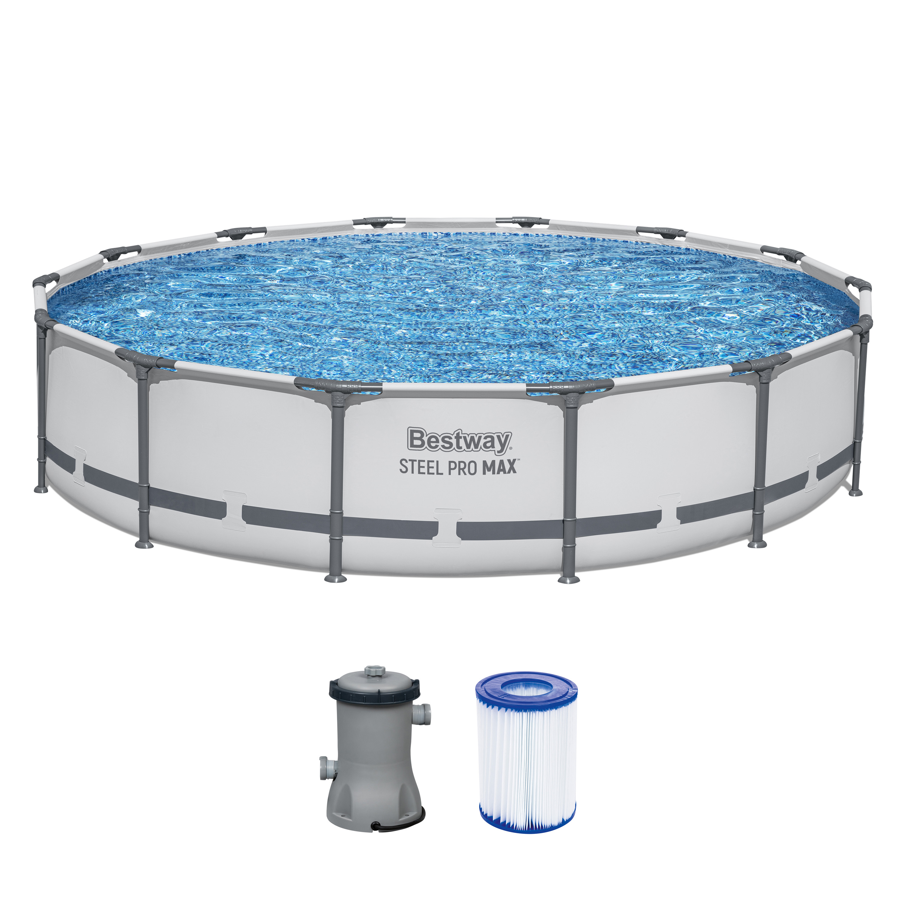 Steel Pro MAX™ Frame Pool Set mit Filterpumpe Ø 427 x 84 cm, lichtgrau, rund