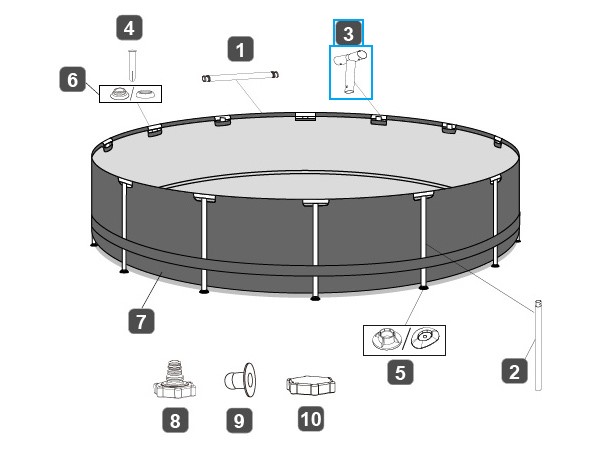 Bestway® Spare Part T-connector (grey/frameLink System™) for Steel Pro MAX™ pool Ø 366x122cm, round