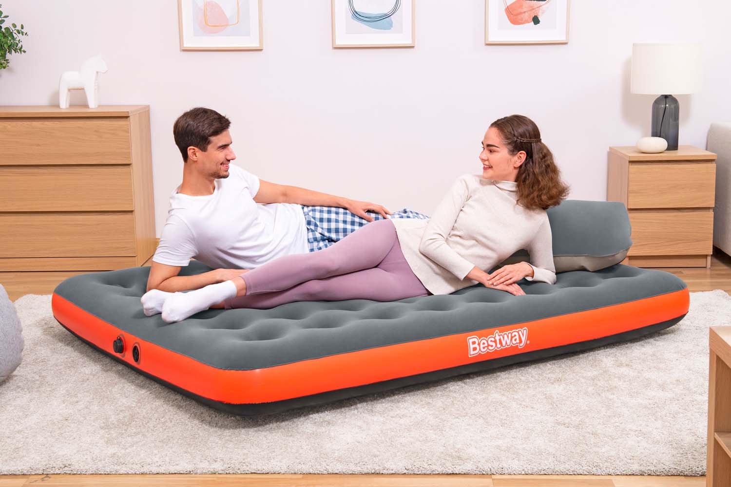 Doppelluftbett Roll & Relax mit Kissenpumpe 203 x 152 x 22 cm