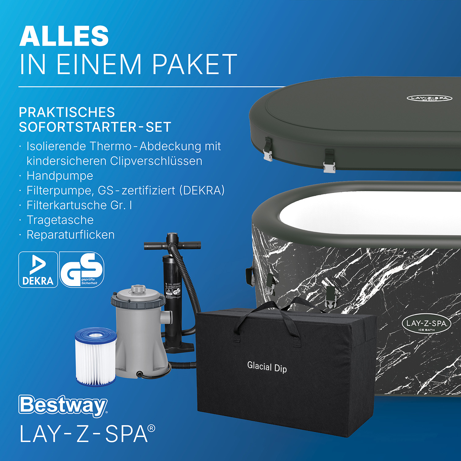 LAY-Z-SPA® FortiFiber™ Eisbad Glacial Dip™ mit Filterpumpe 152 x 92 x 71 cm