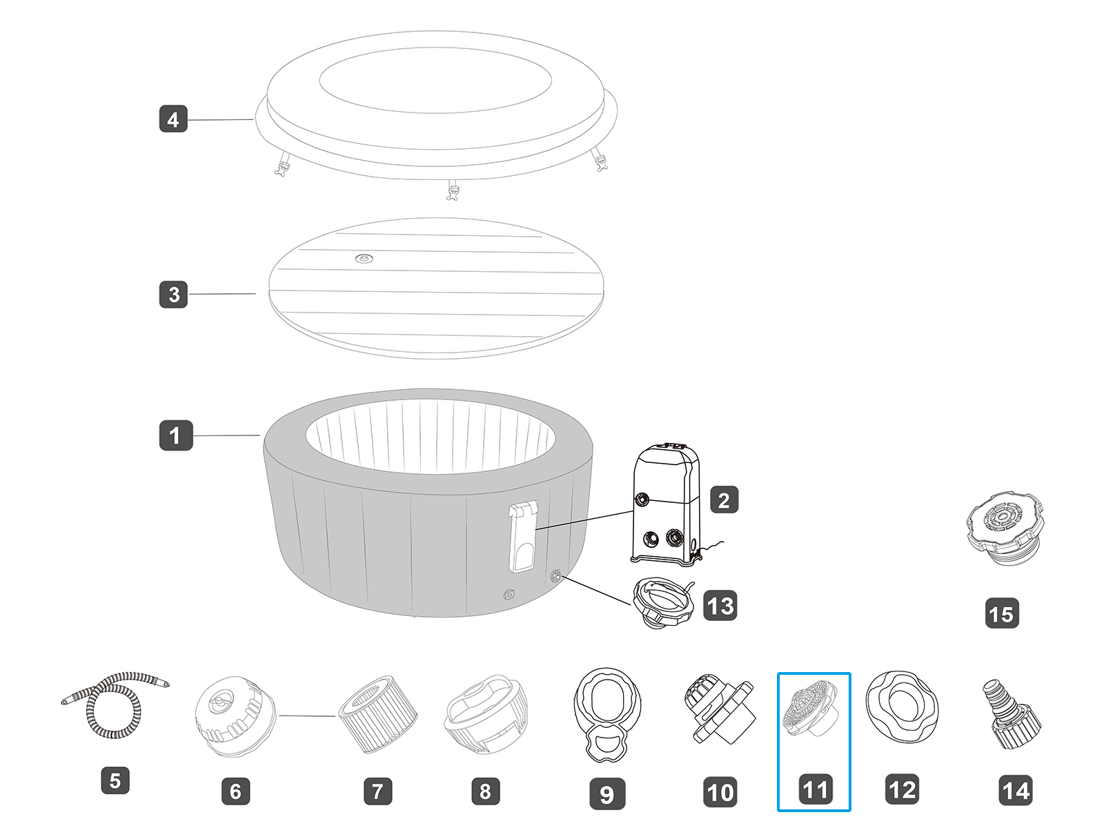 Bestway® Ersatzteil Wasser - Auslasssieb (grau) für LAY-Z-SPA® UltraFit™ Whirlpools (ab 2024)