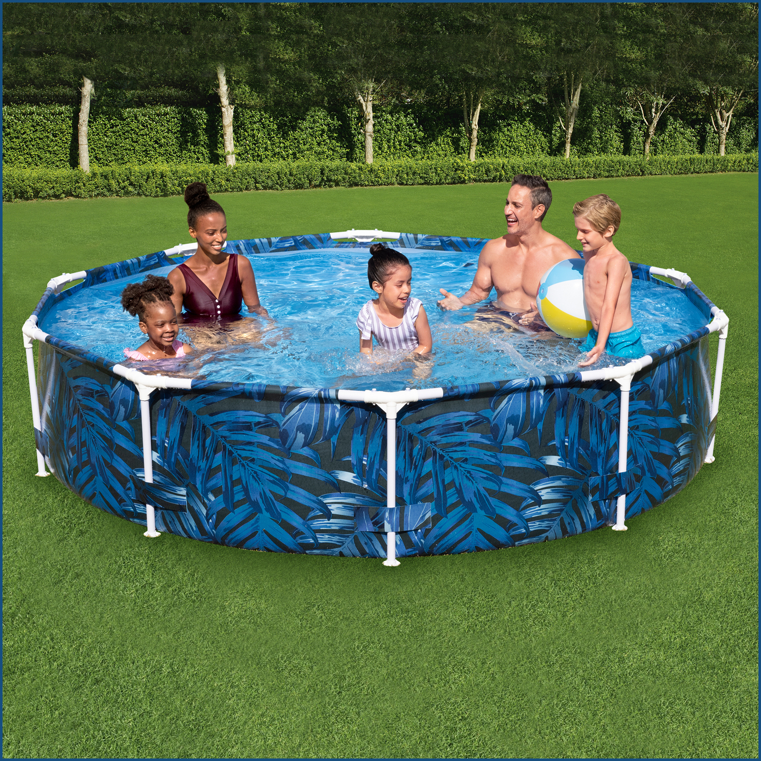 Steel Pro™ Frame Pool ohne Pumpe Ø 305 x 66 cm, tropisches Blatt-Design, rund