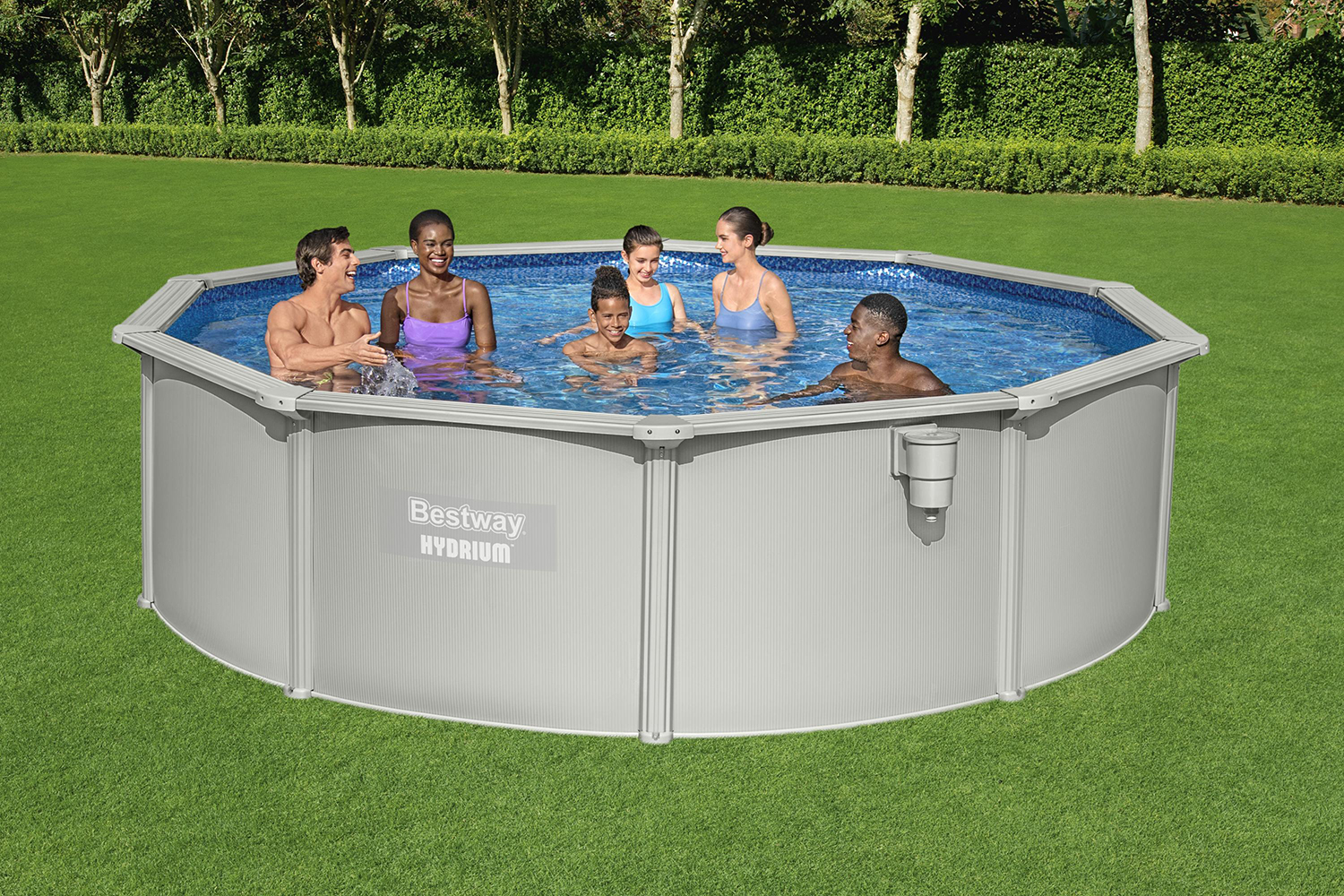Hydrium™ Stahlwandpool Komplett-Set mit Sandfilteranlage Ø 457 x 122 cm, granitgrau, rund
