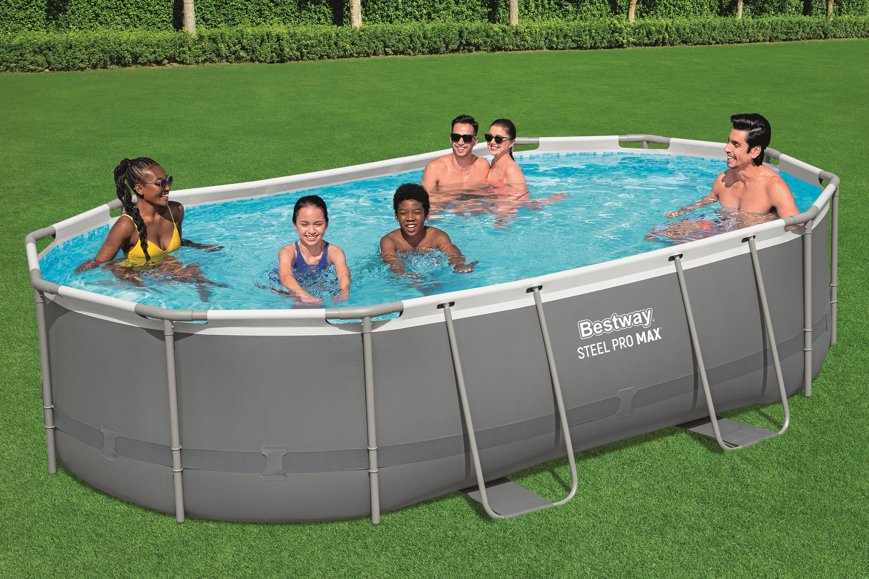 Steel Pro MAX™ Frame Pool Komplett Set mit Filterpumpe 488 x 305 x 107 cm, grau, oval