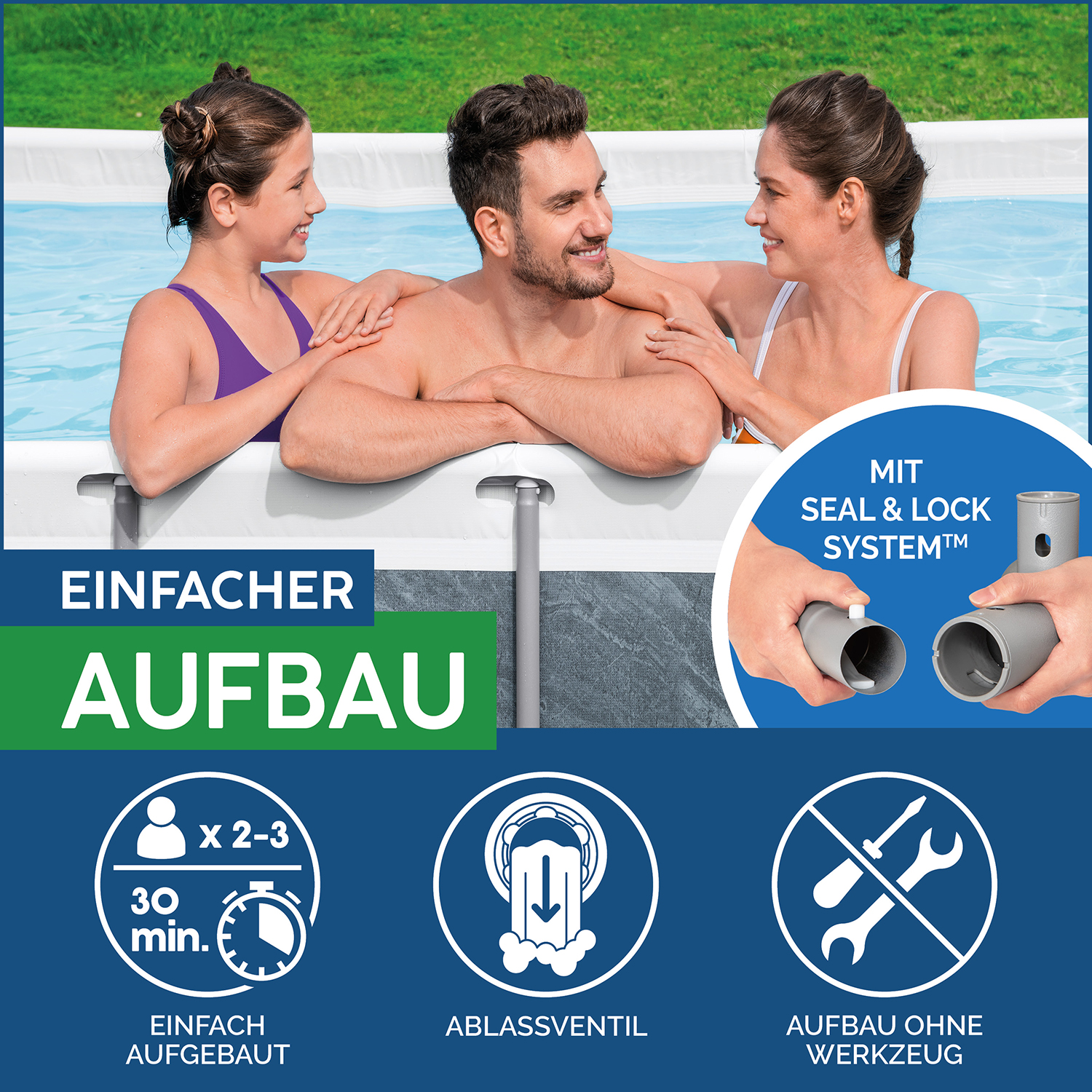 Power Steel™ Solo Pool ohne Zubehör 404 x 201 x 100 cm, Marmor-Optik (Schiefergrau), eckig