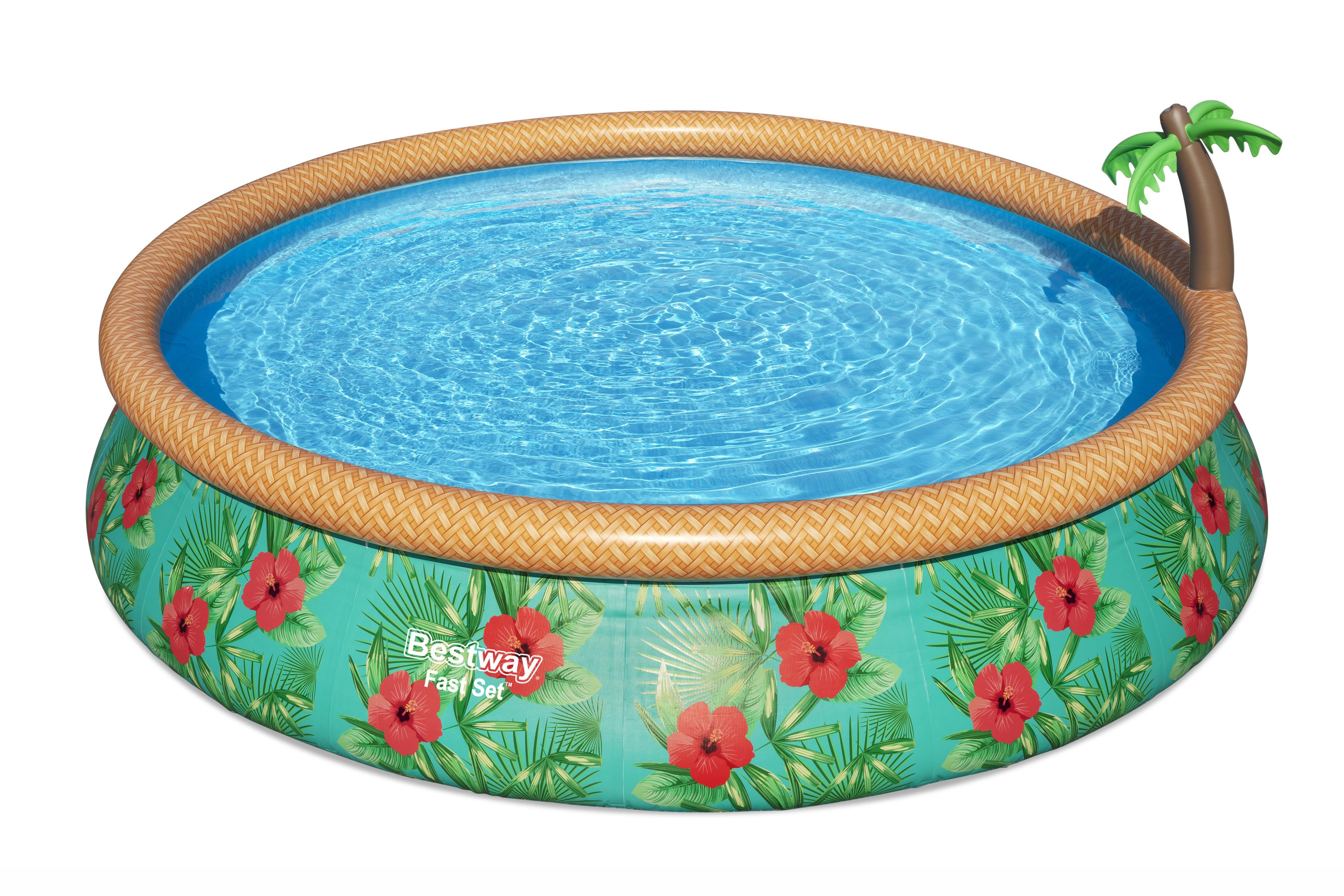 Fast Set™ Aufstellpool Set mit Wassersprinkler und Filterpumpe Ø 457 x 84 cm, Buntes Hawaii, rund