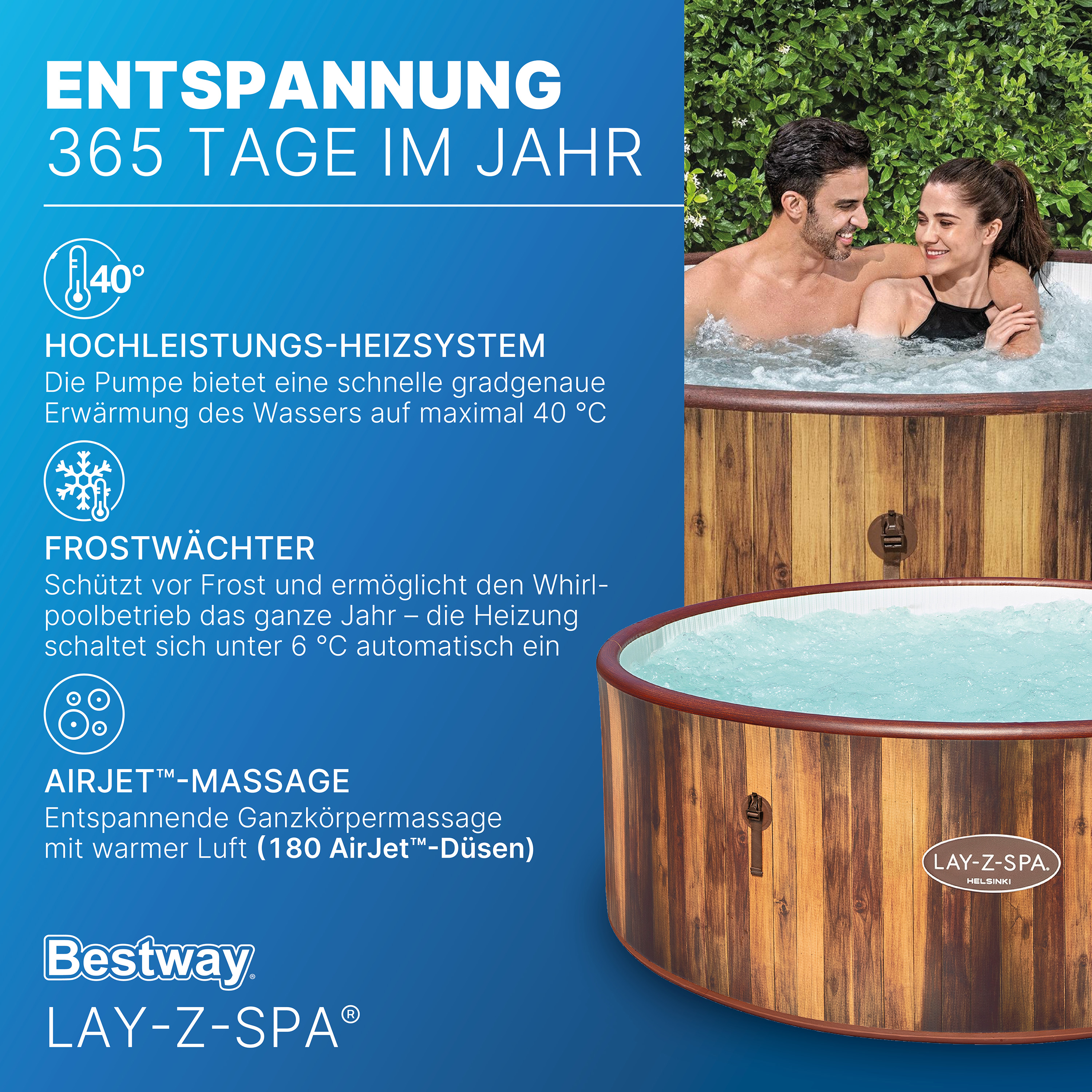 LAY-Z-SPA® WLAN Whirlpool Helsinki AirJet Plus™ Ø 180 x 66 cm, rund