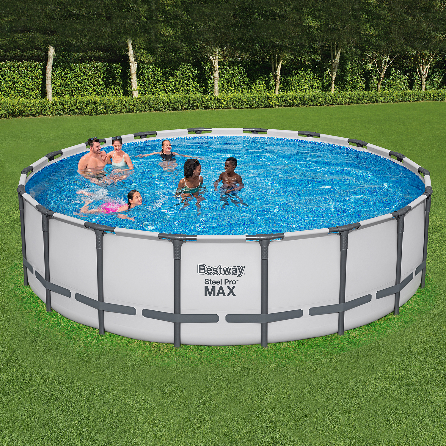 Steel Pro MAX™ Frame Pool Komplett-Set mit Filterpumpe Ø 549 x 132 cm, lichtgrau, rund Steel Pro MAX™ Frame Pool Komplett-Set mit Filterpumpe Ø 549 x 132 cm, lichtgrau, rund