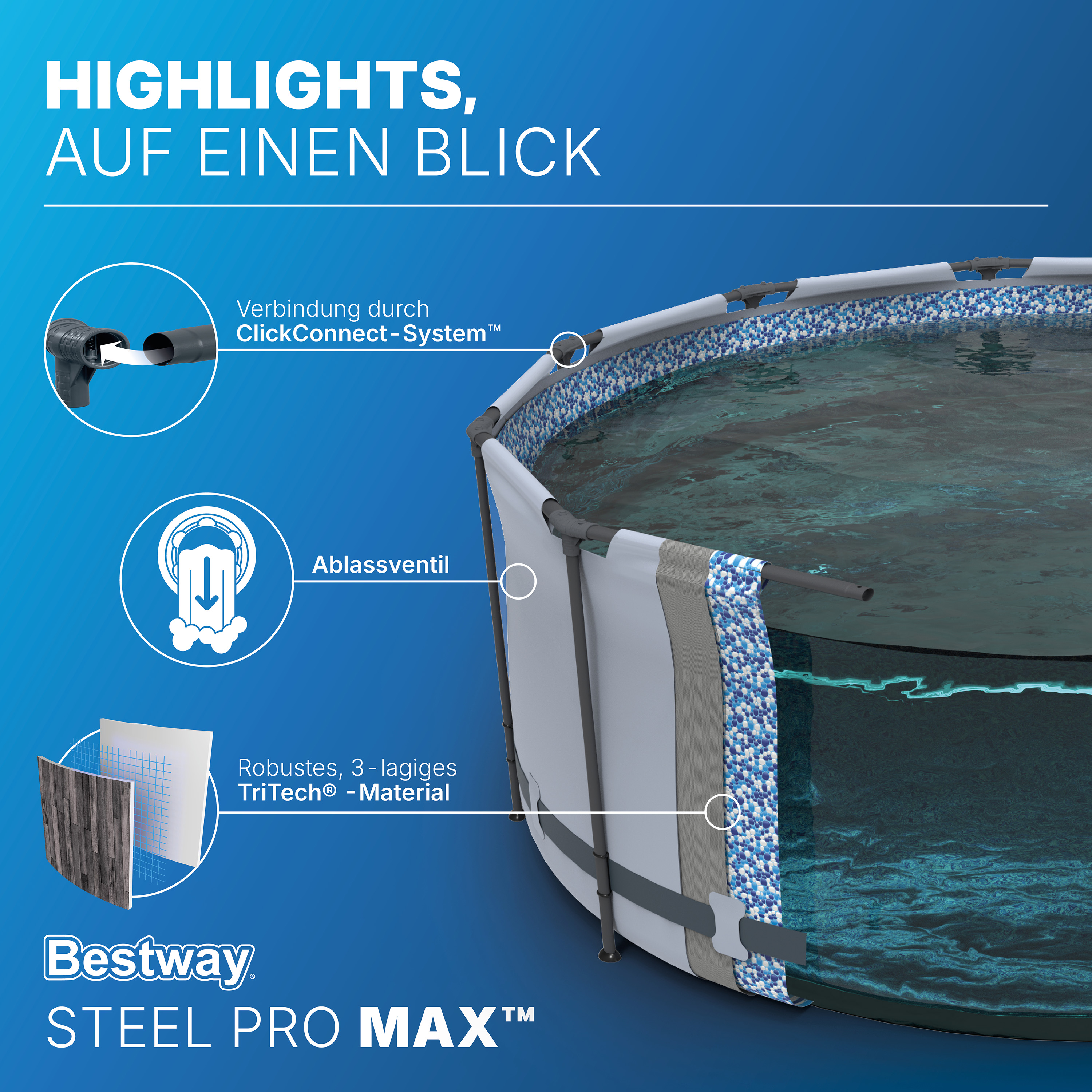 Steel Pro MAX™ Frame Pool Komplett Set mit Filterpumpe Ø 427 x 107 cm, Holz-Optik (Mooreiche), rund
