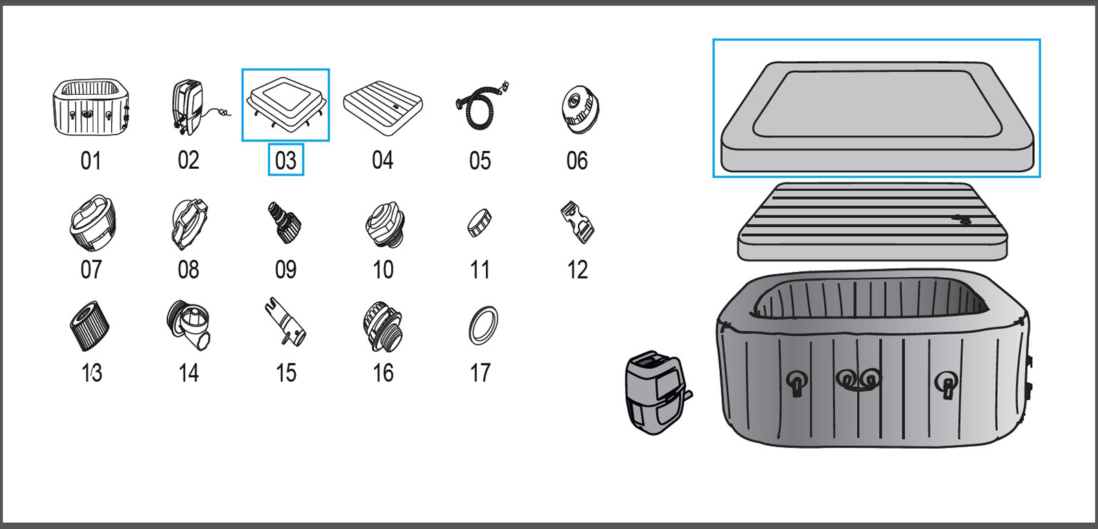 Bestway® Spare Part Leatherroid cover (blue) for LAY-Z-SPA® Ibiza AirJet™ whirlpool 180x180x66cm Bestway® Spare Part Leatherroid cover (blue) for LAY-Z-SPA® Ibiza AirJet™ whirlpool 180x180x66cm