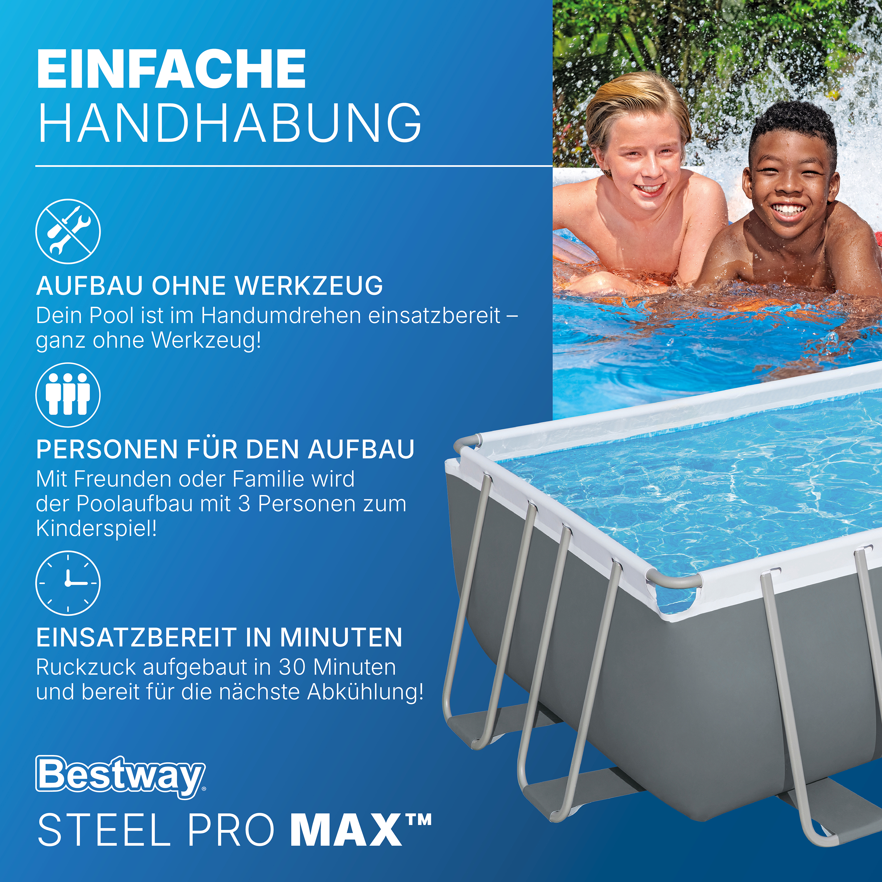 Steel Pro MAX™ Solo Pool ohne Zubehör 488 x 244 x 122 cm, grau, eckig