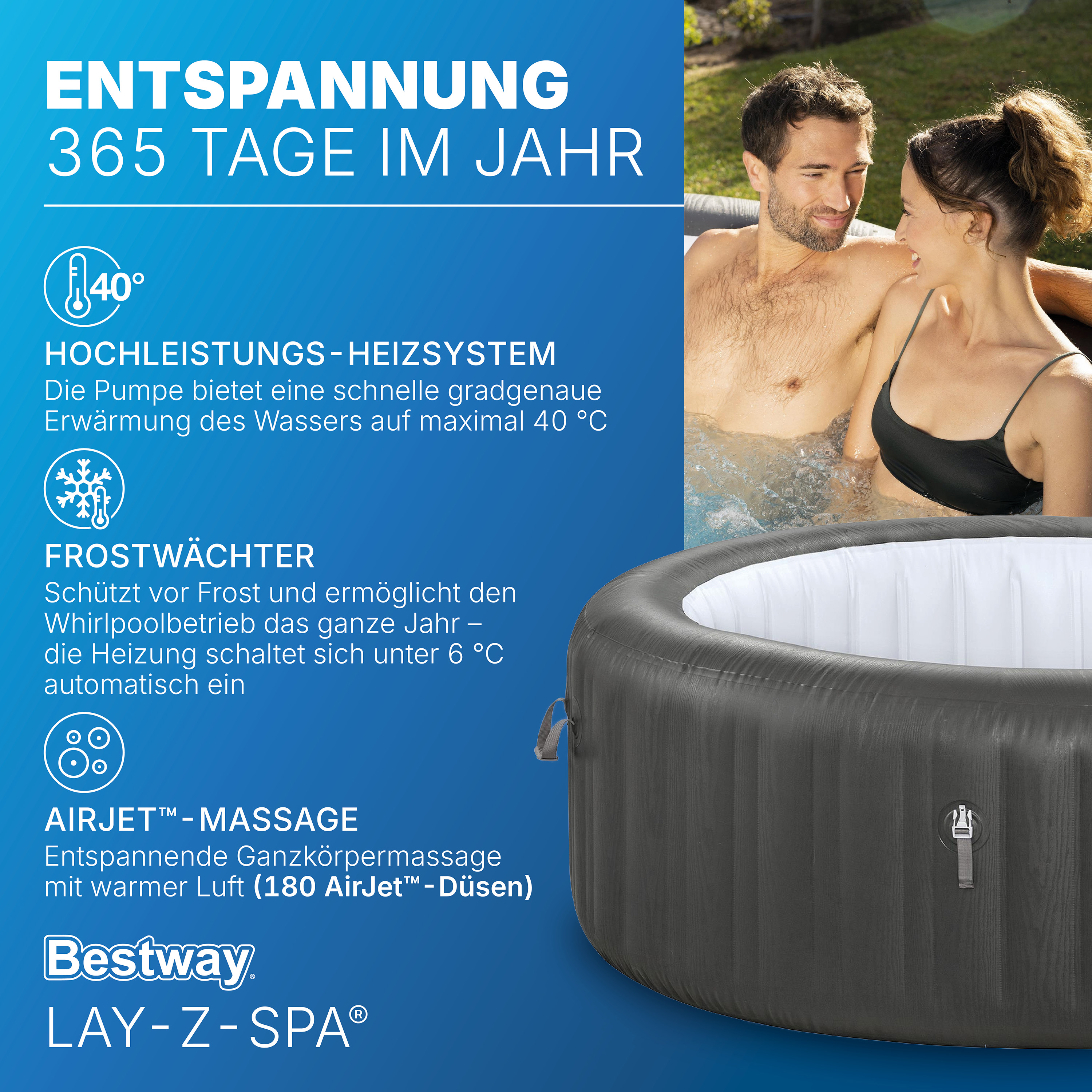 LAY-Z-SPA® XXL WLAN Whirlpool Mauritius AirJet™ 270 x 180 x 71 cm, oval