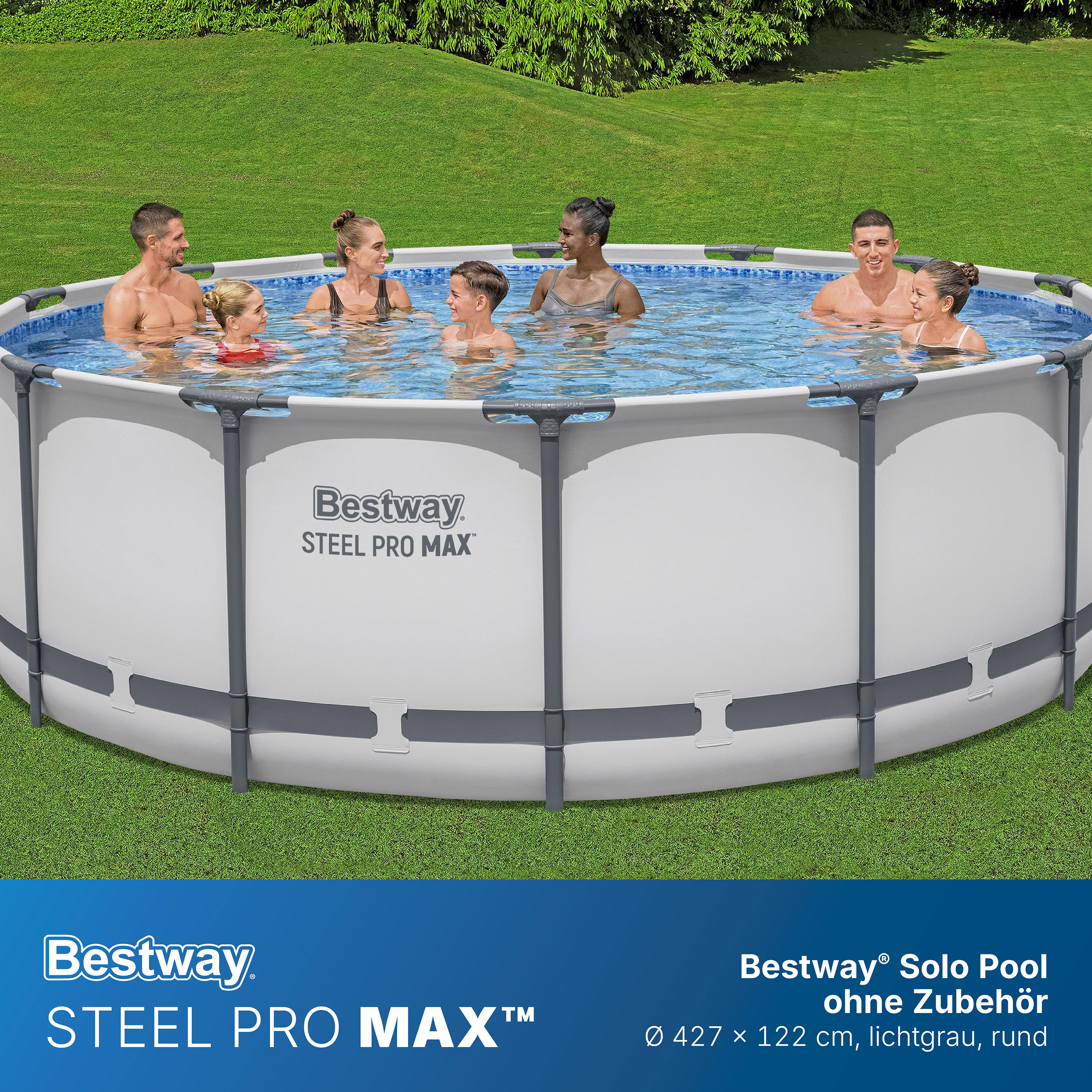 Steel Pro MAX™ Solo Pool ohne Zubehör Ø 427 x 122 cm, lichtgrau, rund