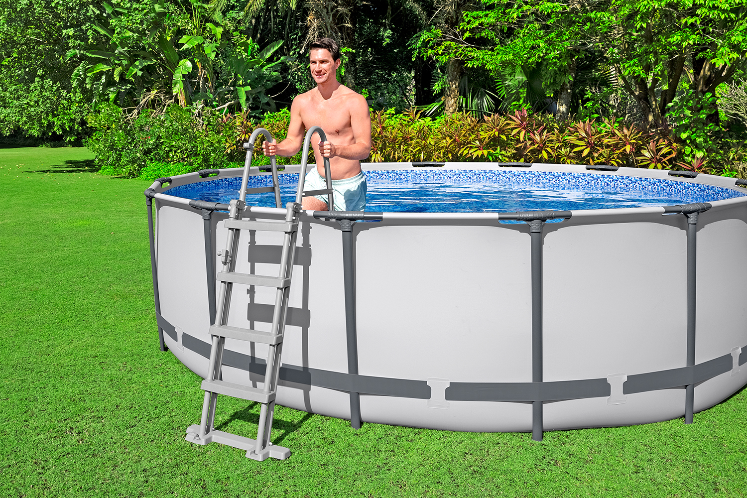 Steel Pro MAX™ Frame Pool Komplett Set mit Filterpumpe Ø 488 x 122 cm , lichtgrau, rund Steel Pro MAX™ Frame Pool Komplett Set mit Filterpumpe Ø 488 x 122 cm , lichtgrau, rund