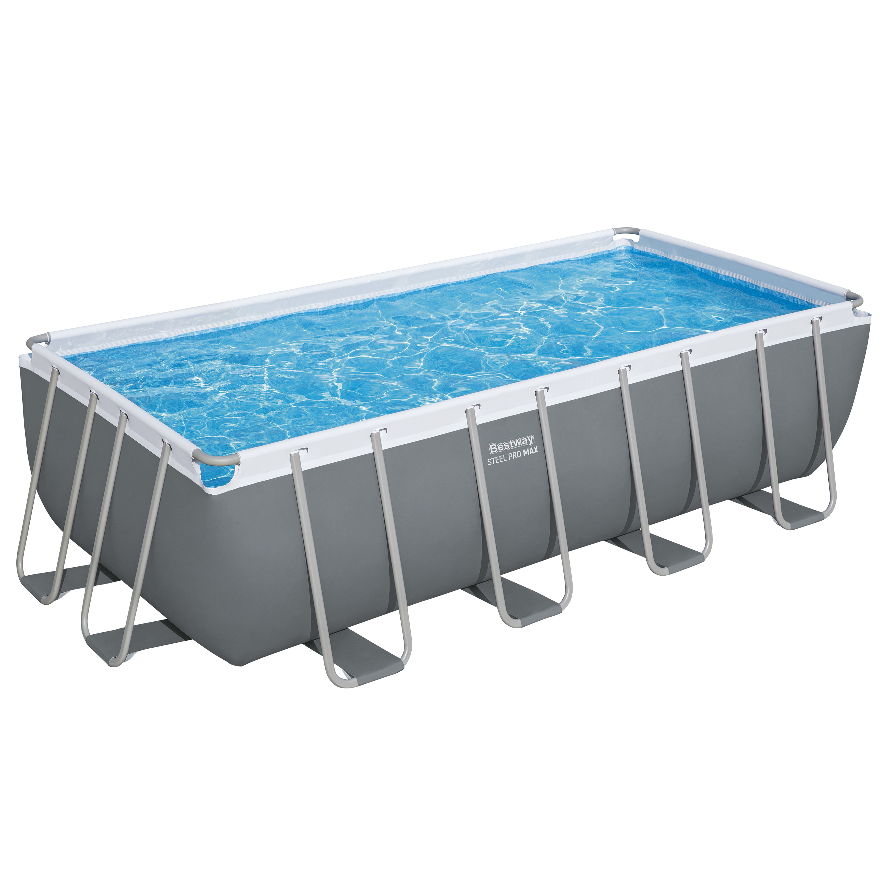 Steel Pro MAX™ Frame Pool Komplett Set mit Sandfilteranlage 488 x 244 x 122 cm, grau, eckig