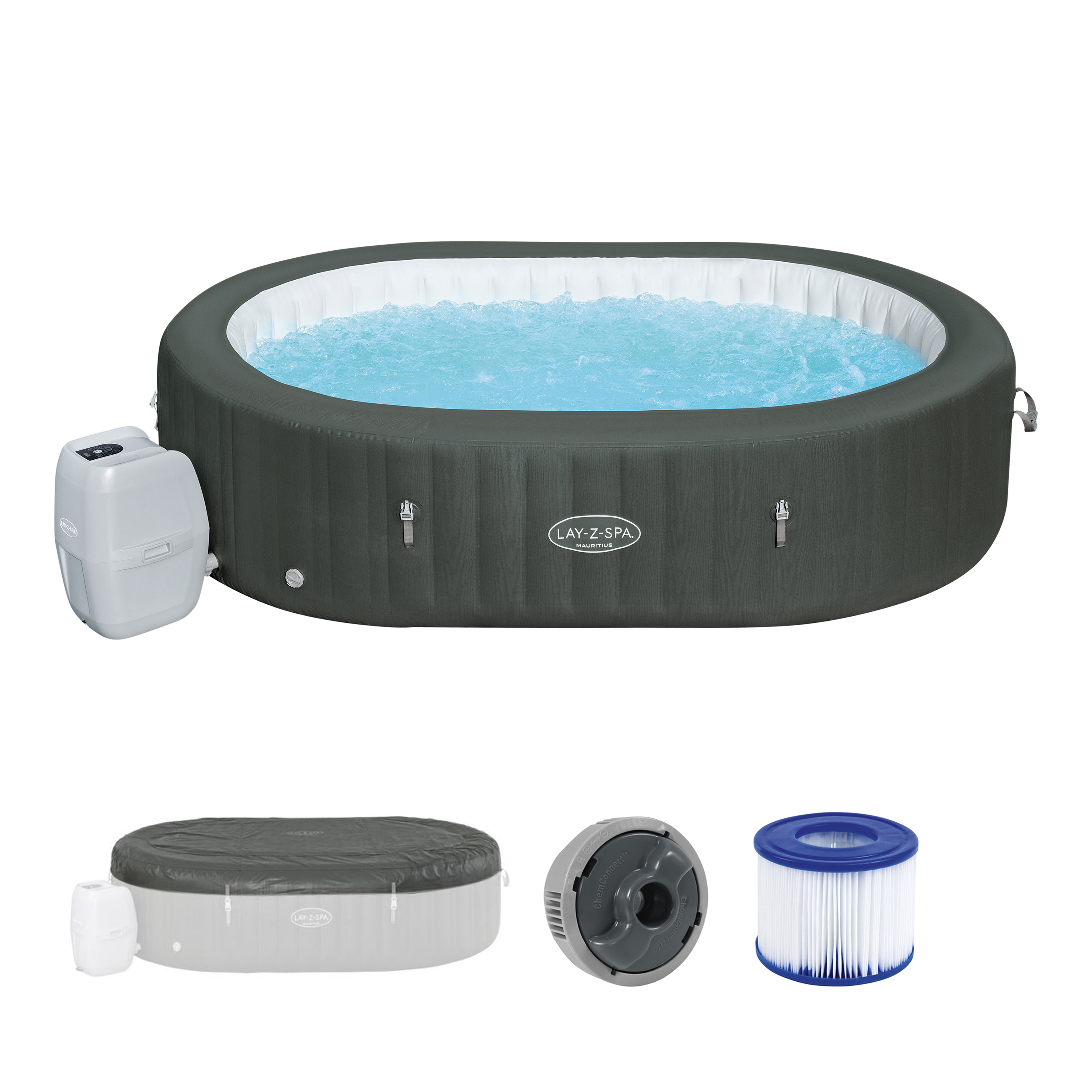 LAY-Z-SPA® XXL WLAN Whirlpool Mauritius AirJet™ 270 x 180 x 71 cm, oval