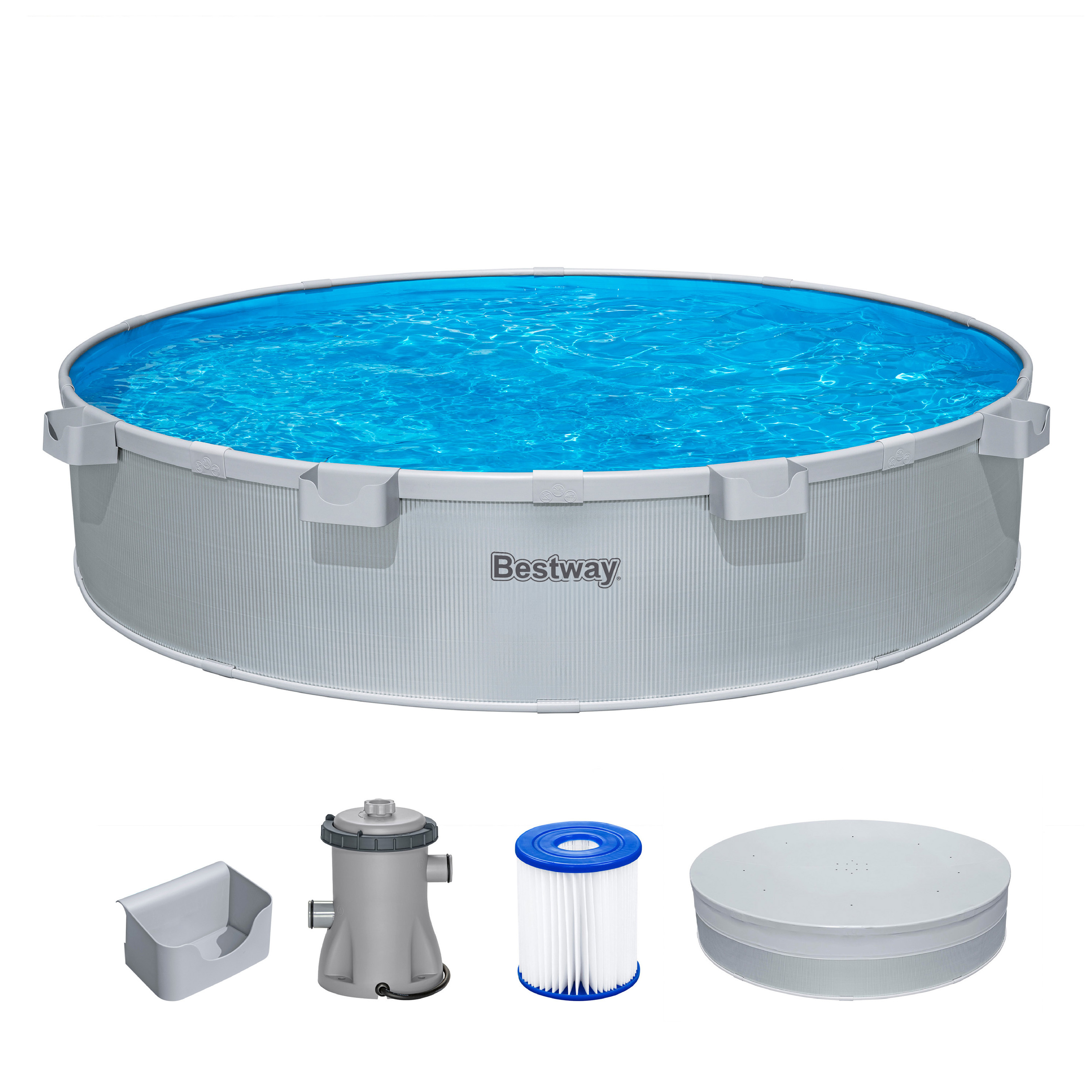 Stahlwandpool-Set mit Filterpumpe Ø 305 x 61 cm, grau, rund
