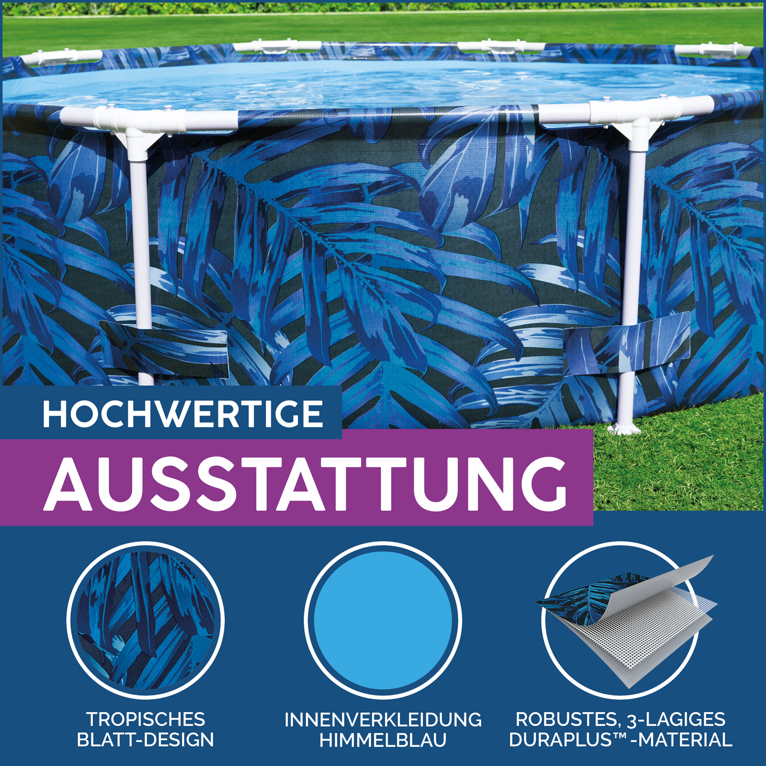 Steel Pro™ Frame Pool ohne Pumpe Ø 305 x 66 cm, tropisches Blatt-Design, rund