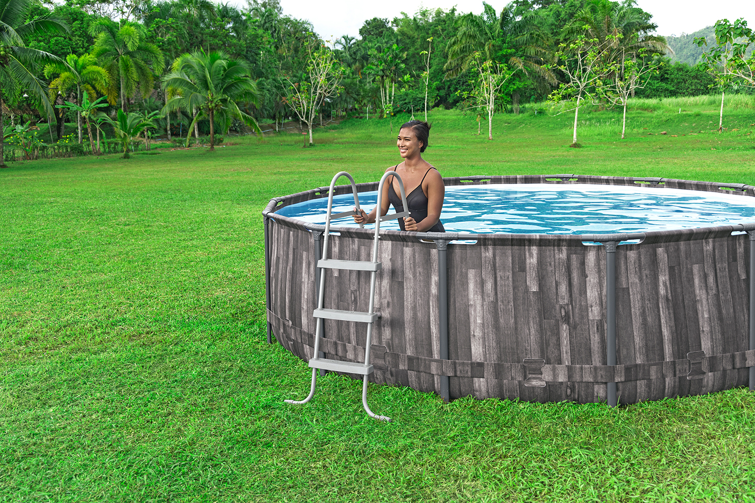 Steel Pro MAX™ Auftstellpool-Komplett-Set mit Filterpumpe Ø 427 x 107 cm, Holz-Optik (Mooreiche), rund