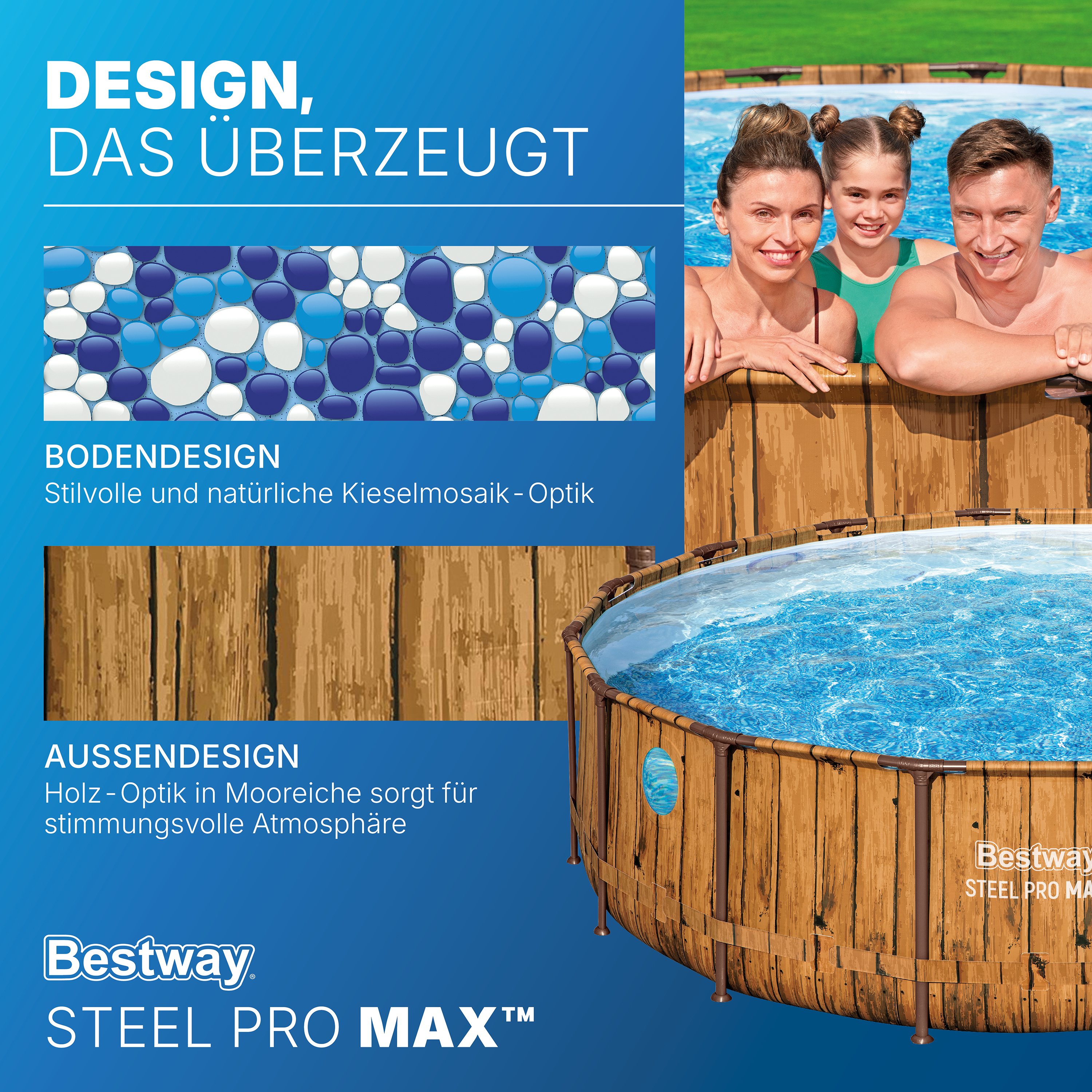 Steel Pro MAX™ Splashview™ Solo Pool ohne Zubehör Ø 488 x 122 cm, Holz-Optik (Pinie), rund