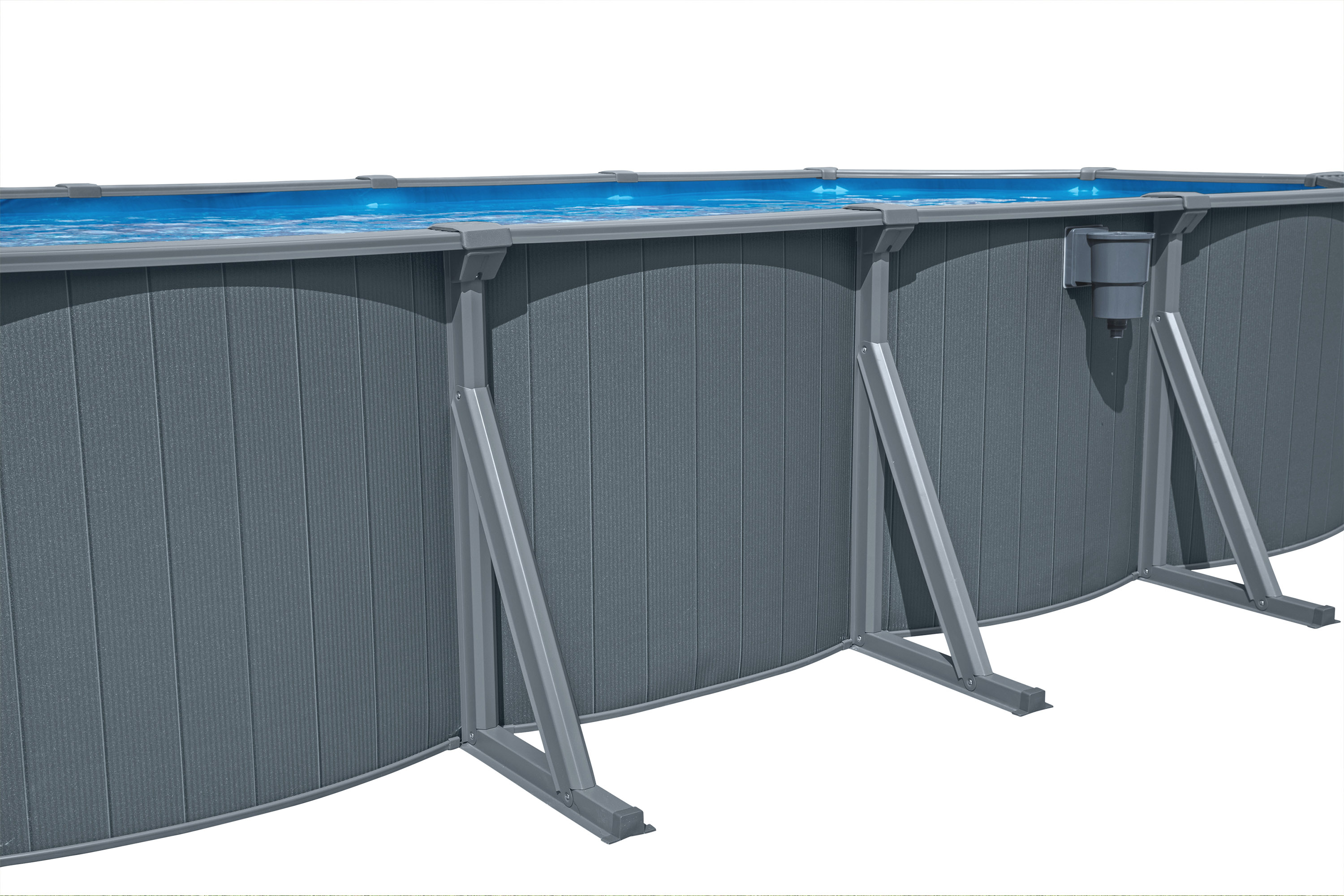 Hydrium™ Stahlwandpool Komplett Set mit Sandfilteranlage 732 x 366 x 132 cm, Holz Optik (Grau), oval