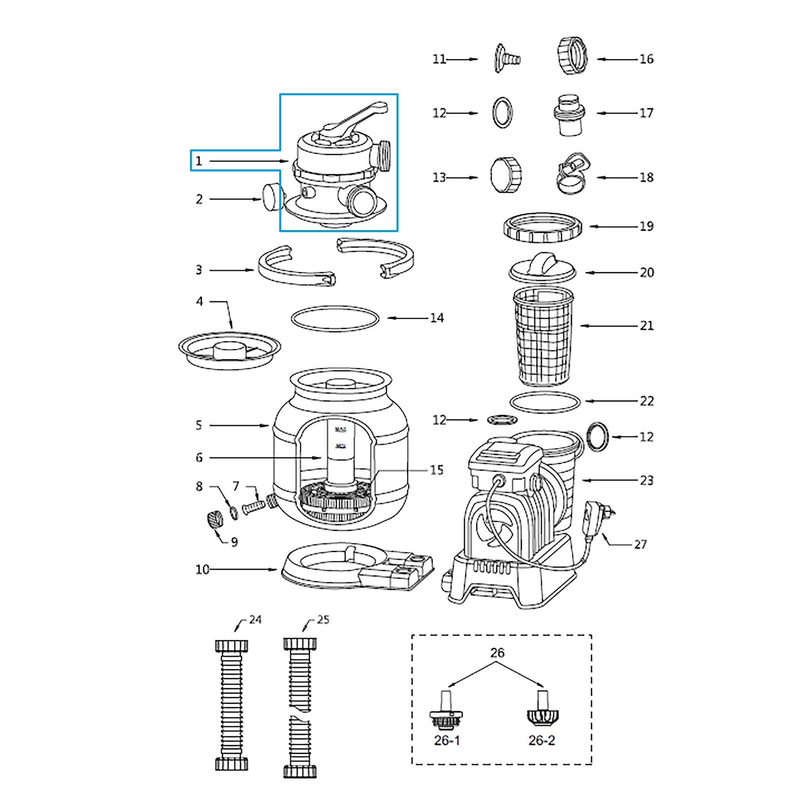 Bestway® Spare Part Control valve for Flowclear™/Bestway® sand filter unit (GS | 2024) Bestway® Spare Part Control valve for Flowclear™/Bestway® sand filter unit (GS | 2024)