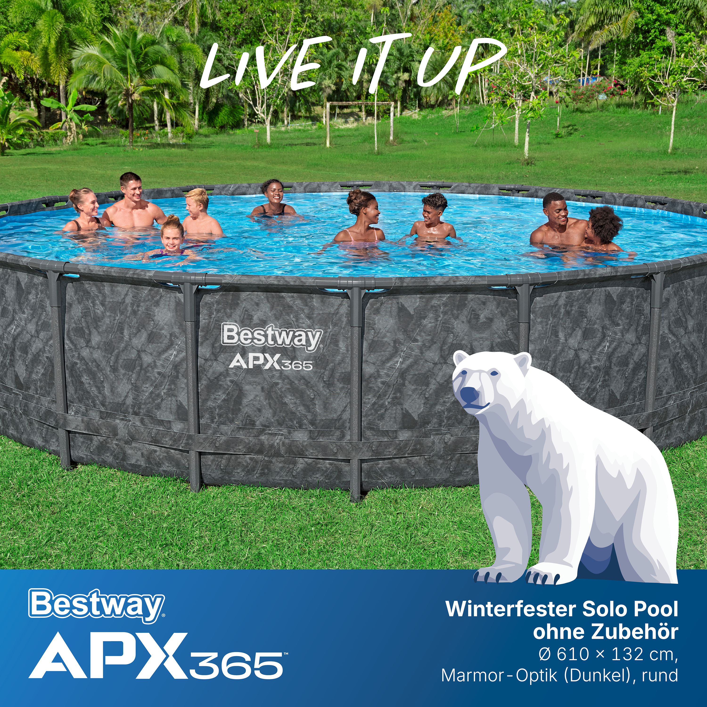 APX365™ Winterfester Solo Pool ohne Zubehör Ø 610 x 132 cm, Marmor-Optik (Dunkel), rund
