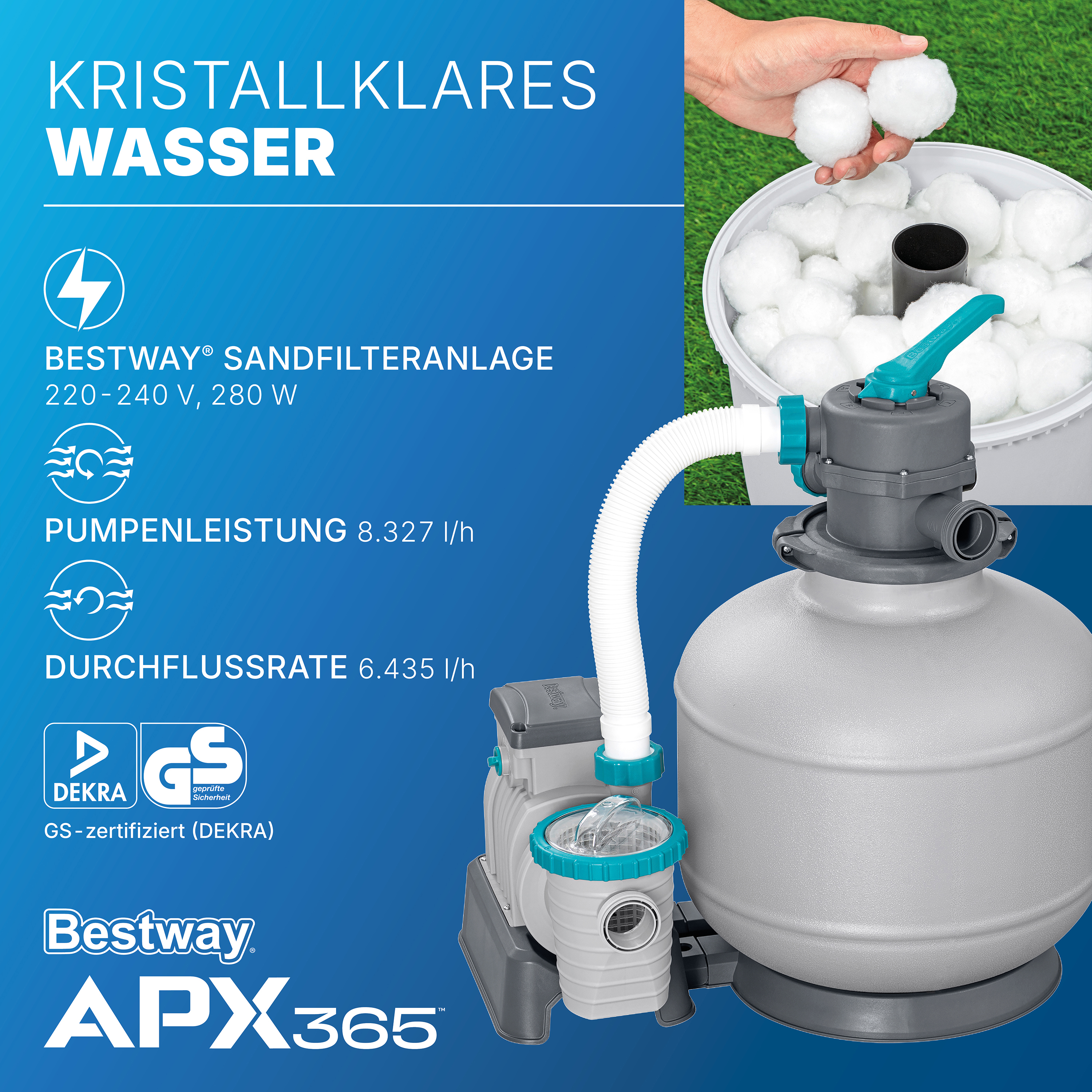 APX365™ Winterfestes Frame Pool Komplett-Set mit Sandfilteranlage Ø 671 x 132 cm, Marmor-Optik (Dunkel), rund