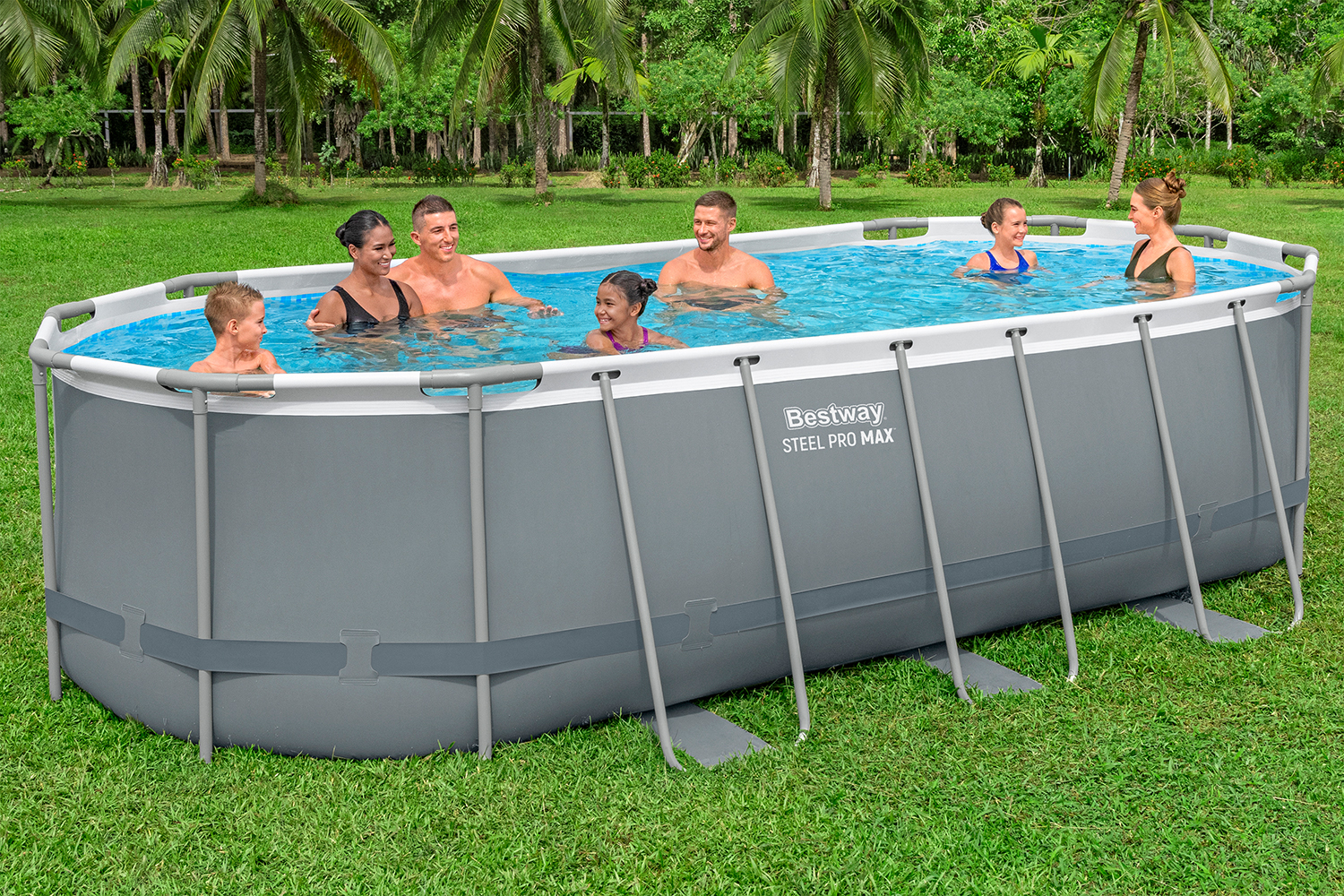 Steel Pro MAX™ Frame Pool Komplett-Set mit Filterpumpe 549 x 274 x 122 cm, grau, oval