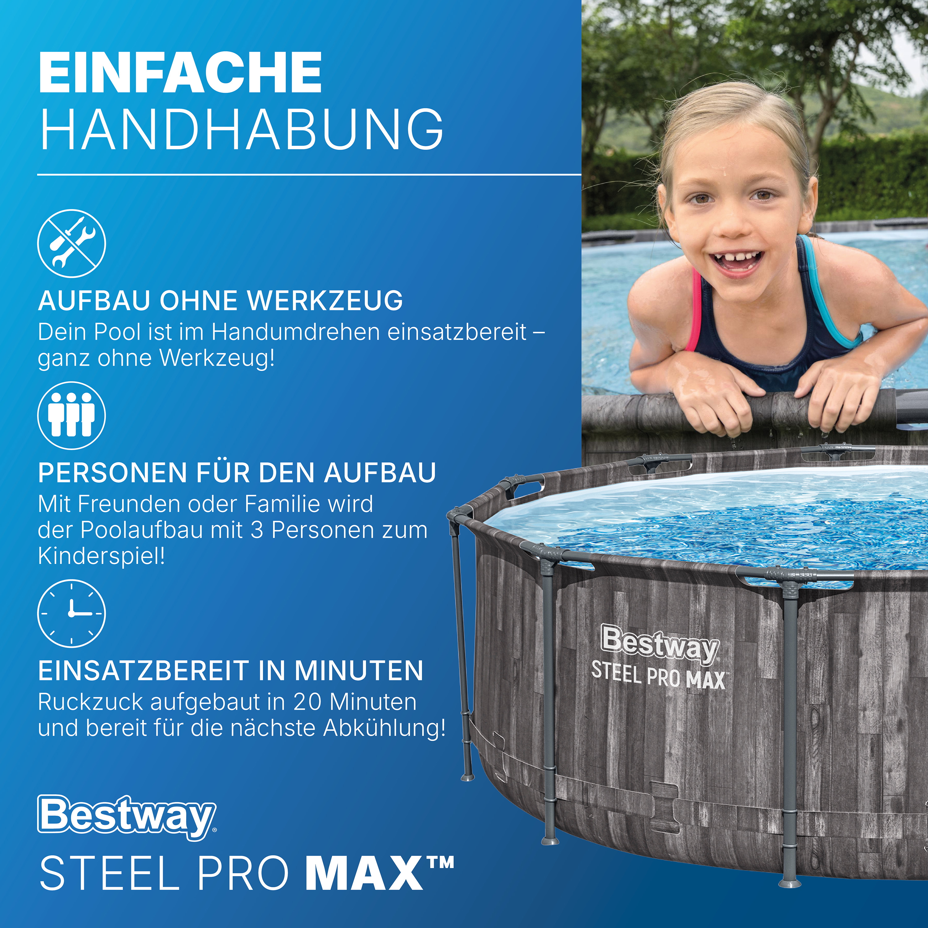 Steel Pro MAX™ Frame Pool-Set mit Filterpumpe Ø 366 x 100 cm, Holz-Optik (Mooreiche), rund