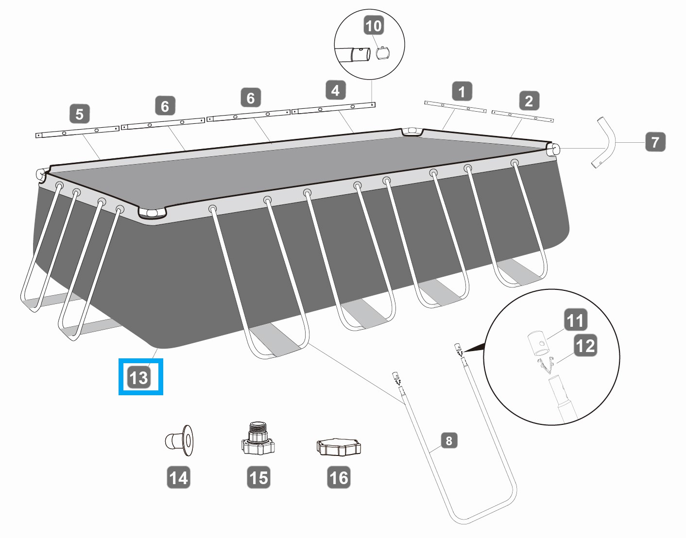 Bestway® Spare Part Pool cover (black) for Power Steel™ pools 488 x 244 x 122 cm, angular