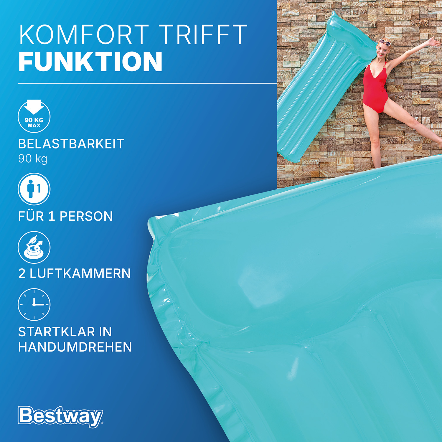 Luftmatratze Transparent 183 x 76 cm, Türkis