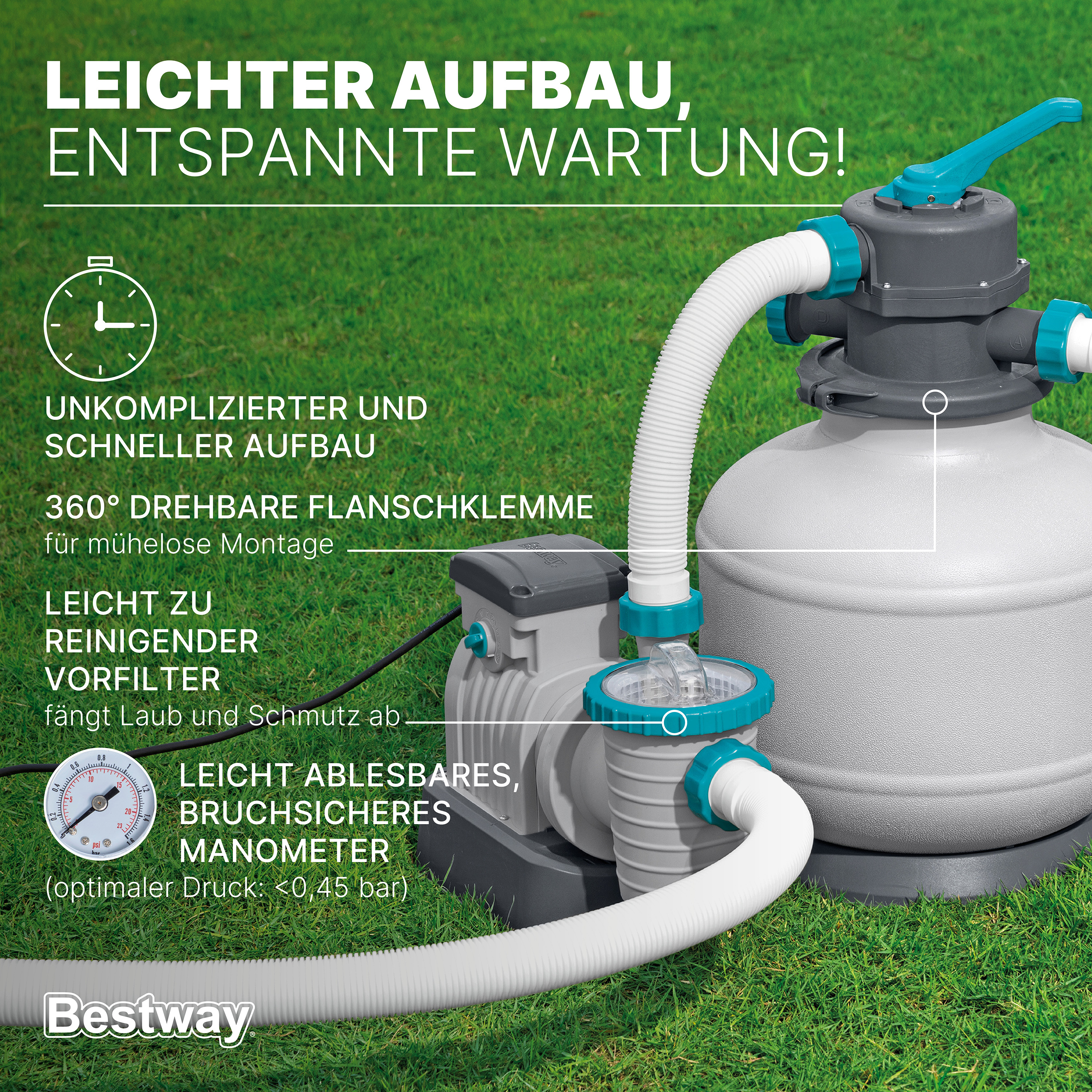 Sandfilteranlage mit Zeitschaltuhr 6.056 l/h, 230 W