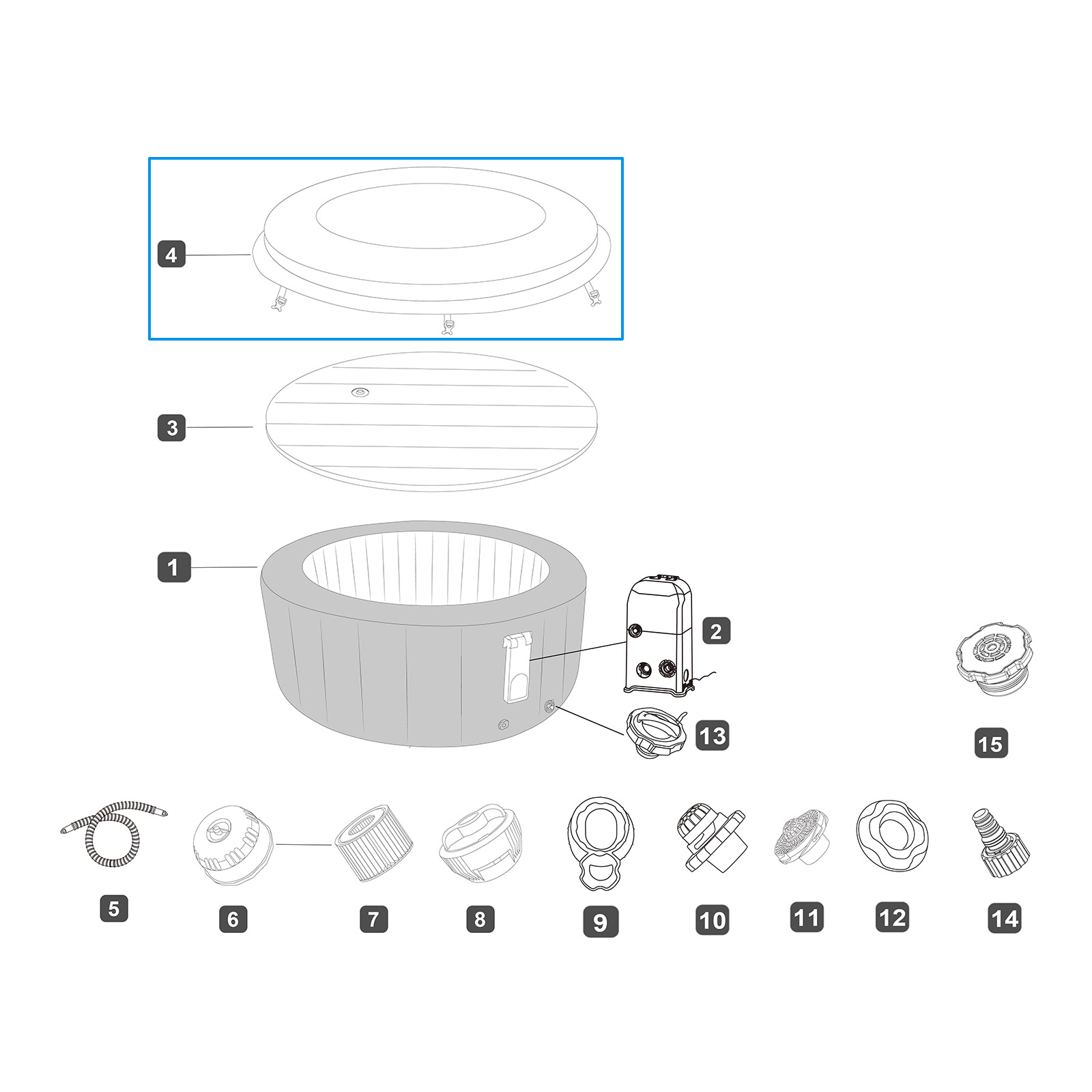 Bestway® Ersatzteil Kunstleder-Abdeckung Rattan-Opt (grau) für Bali EnergySense Smart AirJet™Ø 196 cm