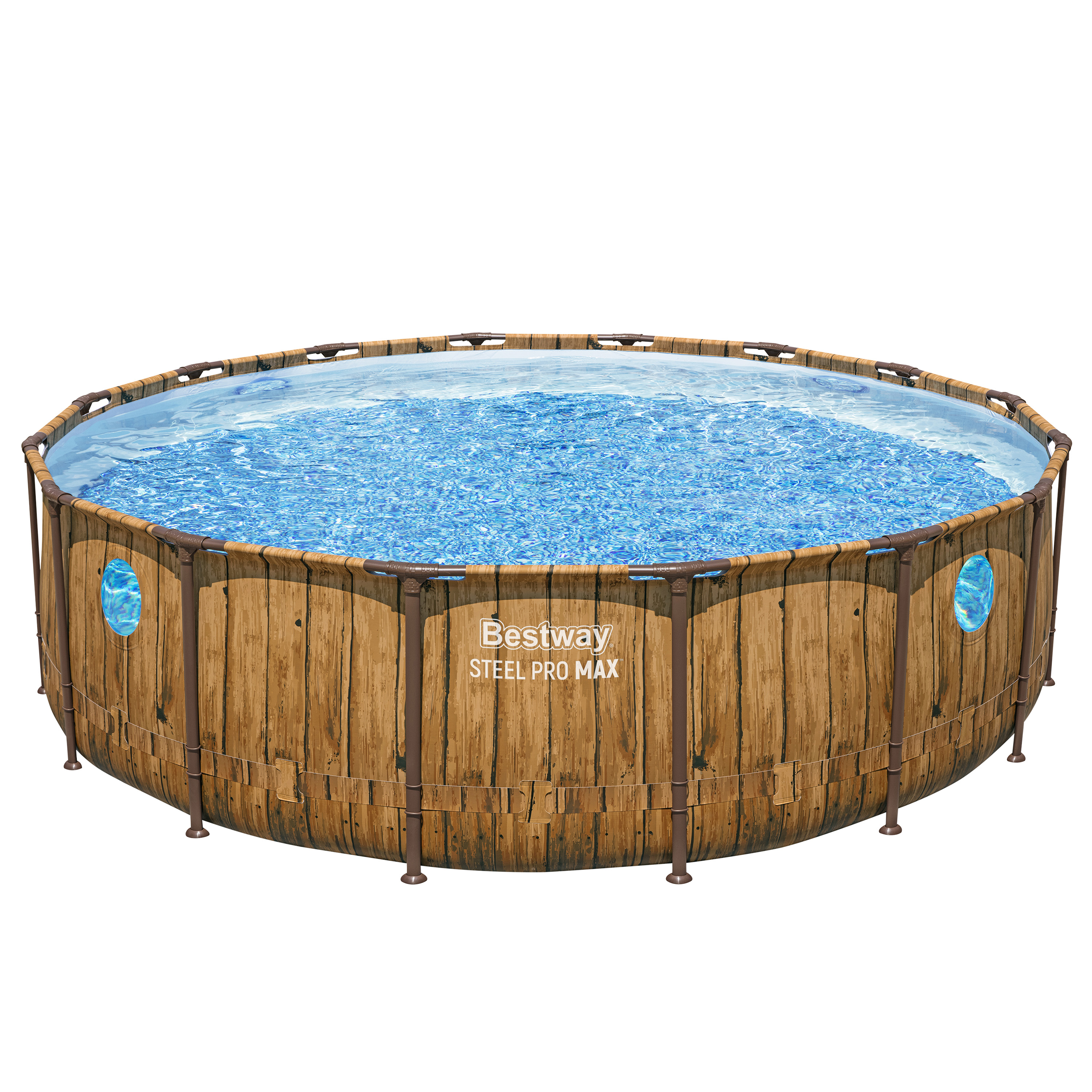 Steel Pro MAX™ Splashview™ Frame Pool Komplett Set mit Filterpumpe Ø 488 x 122 cm, Holz-Optik (Pinie), rund