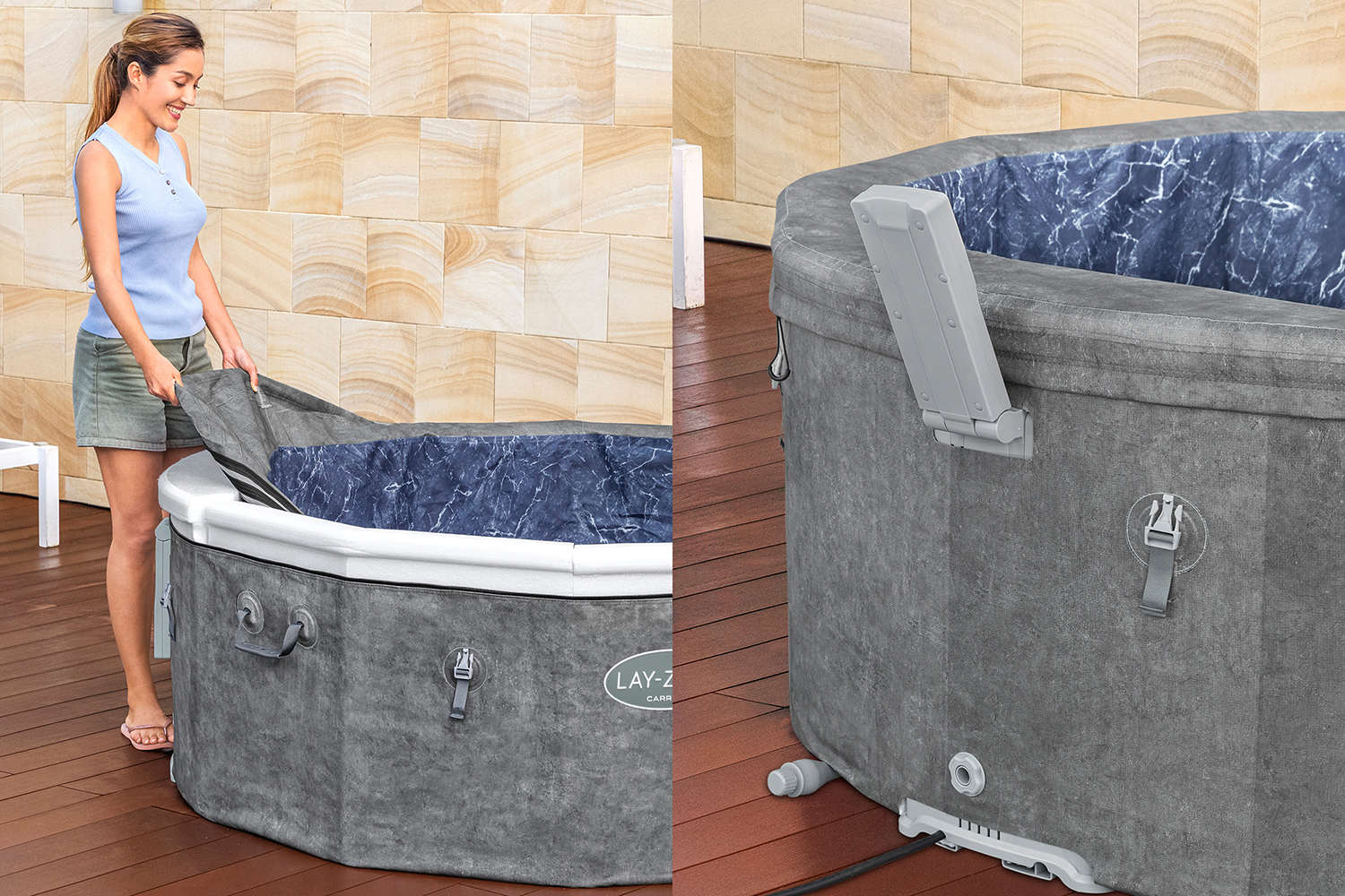 LAY-Z-SPA® Whirlpool Carrara AirJet™ mit App-Steuerung, Schaumstoffpaneele, für 6 Personen, Ø 170 x 65 cm, Alabaster-Optik