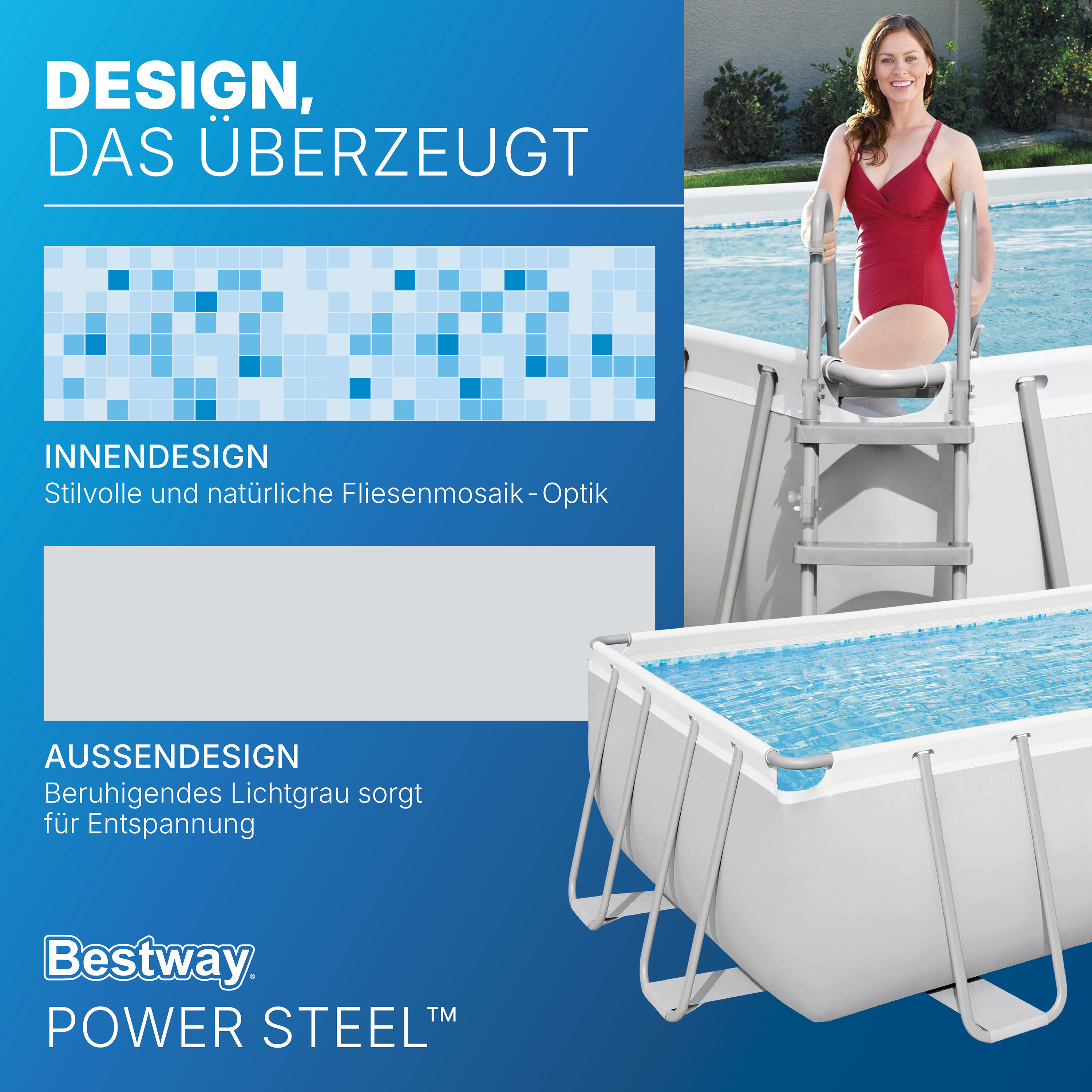 Power Steel™ Frame Pool Komplett-Set mit Sandfilteranlage 732 x 366 x 132 cm, lichtgrau, eckig