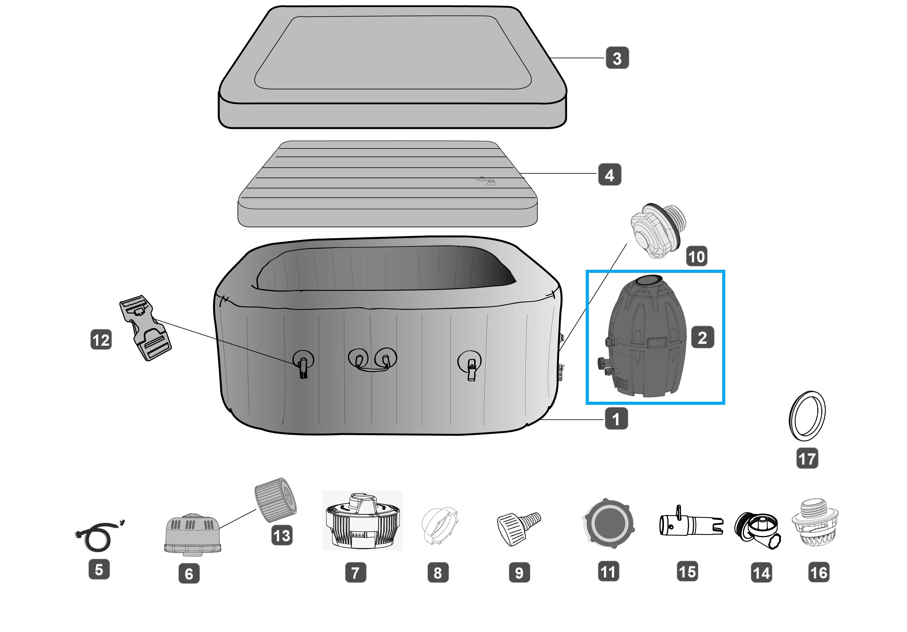 Bestway® Spare Part AirJet™ Pump (grey) for LAY-Z-SPA® AirJet™ whirlpools (2020) NL