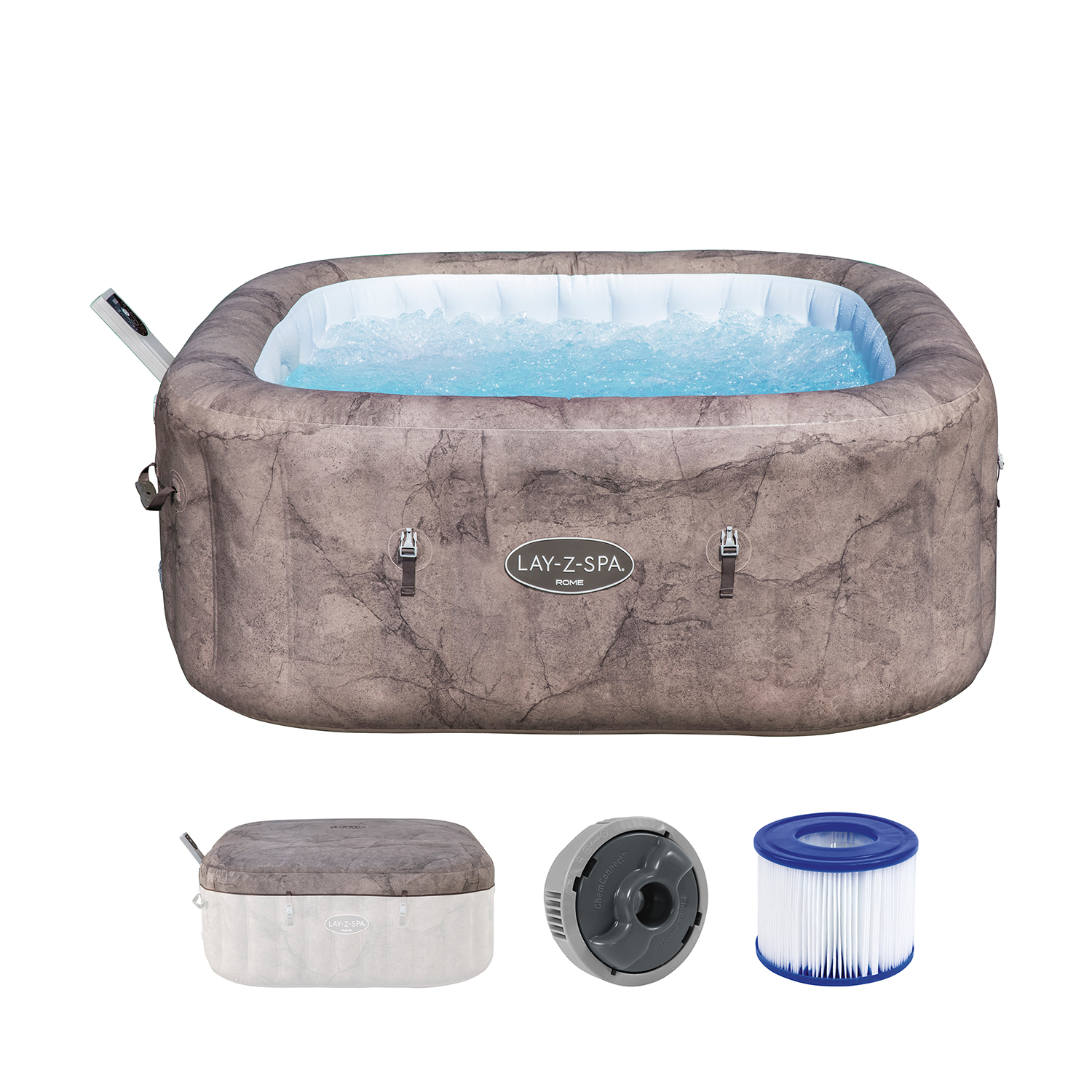 LAY-Z-SPA® Energiespar-Whirlpool Rome AirJet™ mit App-Steuerung, für 6 Personen, 180 x 180 x 71 cm, Marmor-Optik (Braun)
