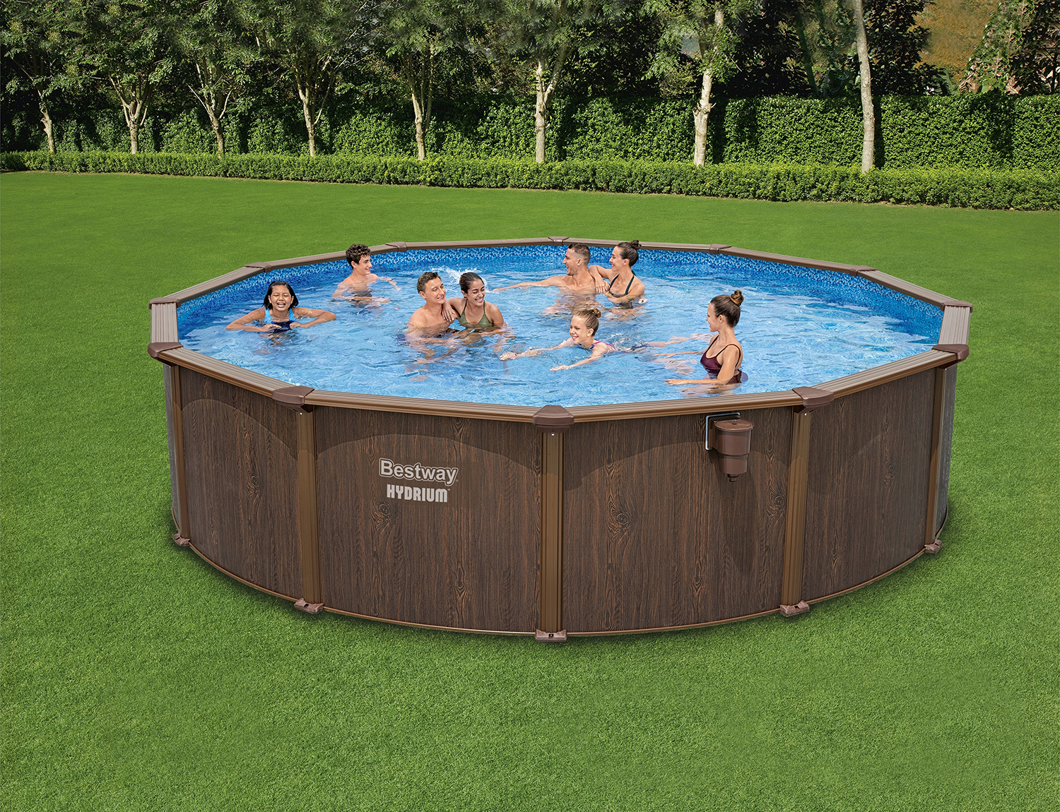 Hydrium™ Stahlwandpool Komplett-Set mit Sandfilteranlage Ø 550 x 130 cm, Holz-Optik (Palisander), rund