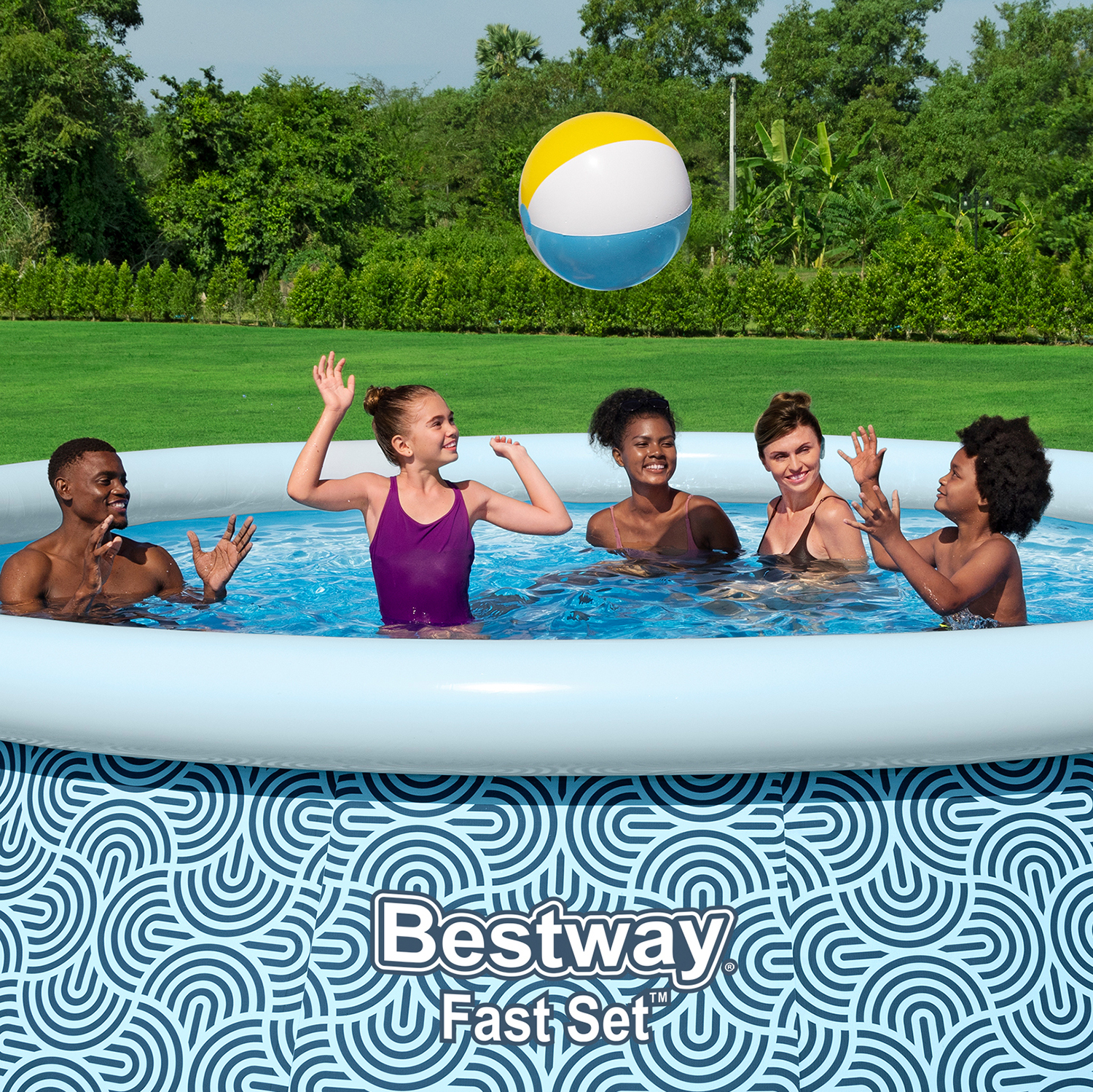 Fast Set™ Aufstellpool-Set mit Filterpumpe Ø 396 x 84 cm, Grafisches Liniendesign, rund
