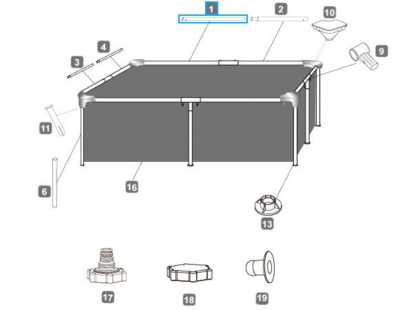 Bestway® Spare Part Top rail A (white) for SplashJr. & Steel Pro™ frame pool 221x150x43cm, angular